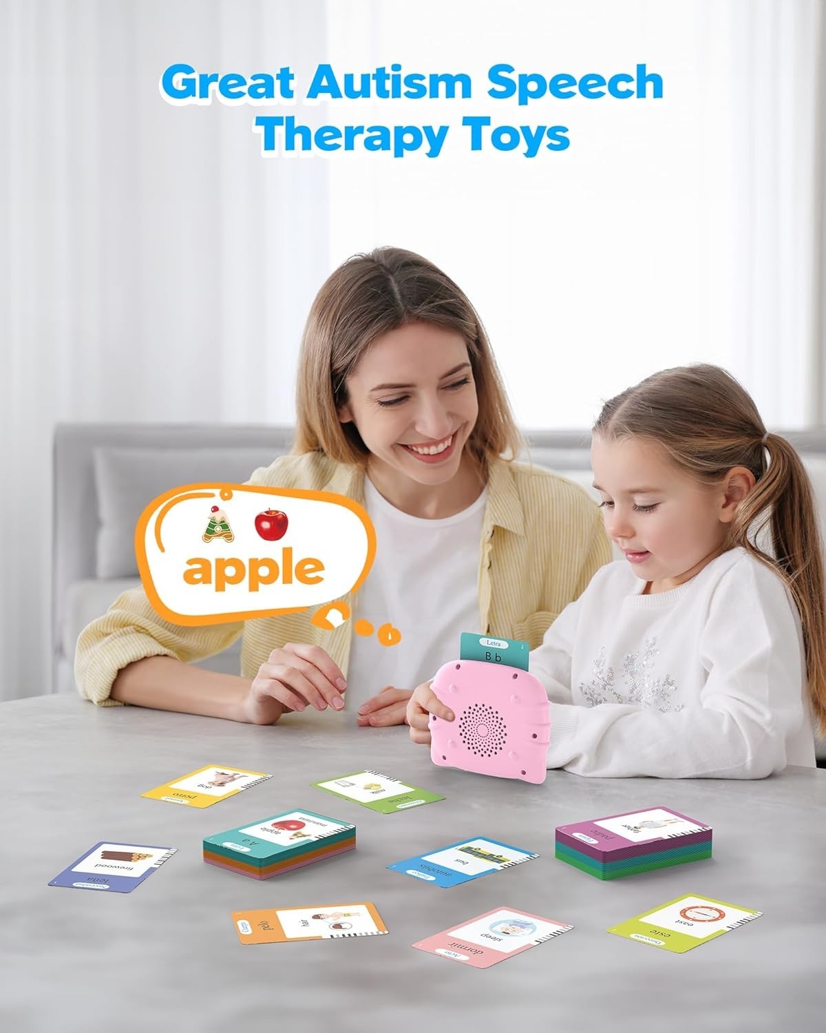 Bilingual Pink Spanish and English Talking Flash Cards, Pocket Speech Therapy…