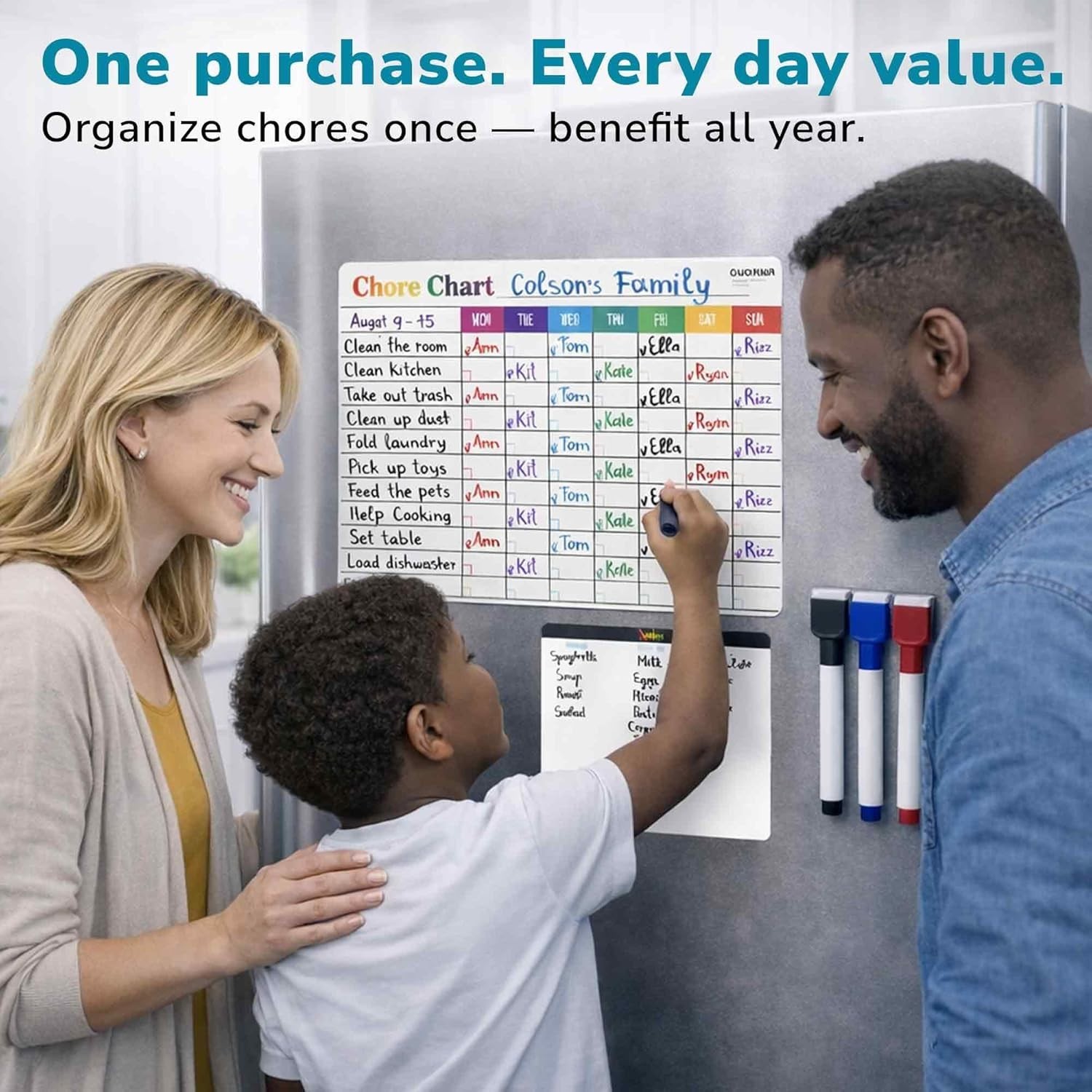Magnetic Chore Chart for Kids: Visual Dry Erase Weekly Planner, Magnetic Markers