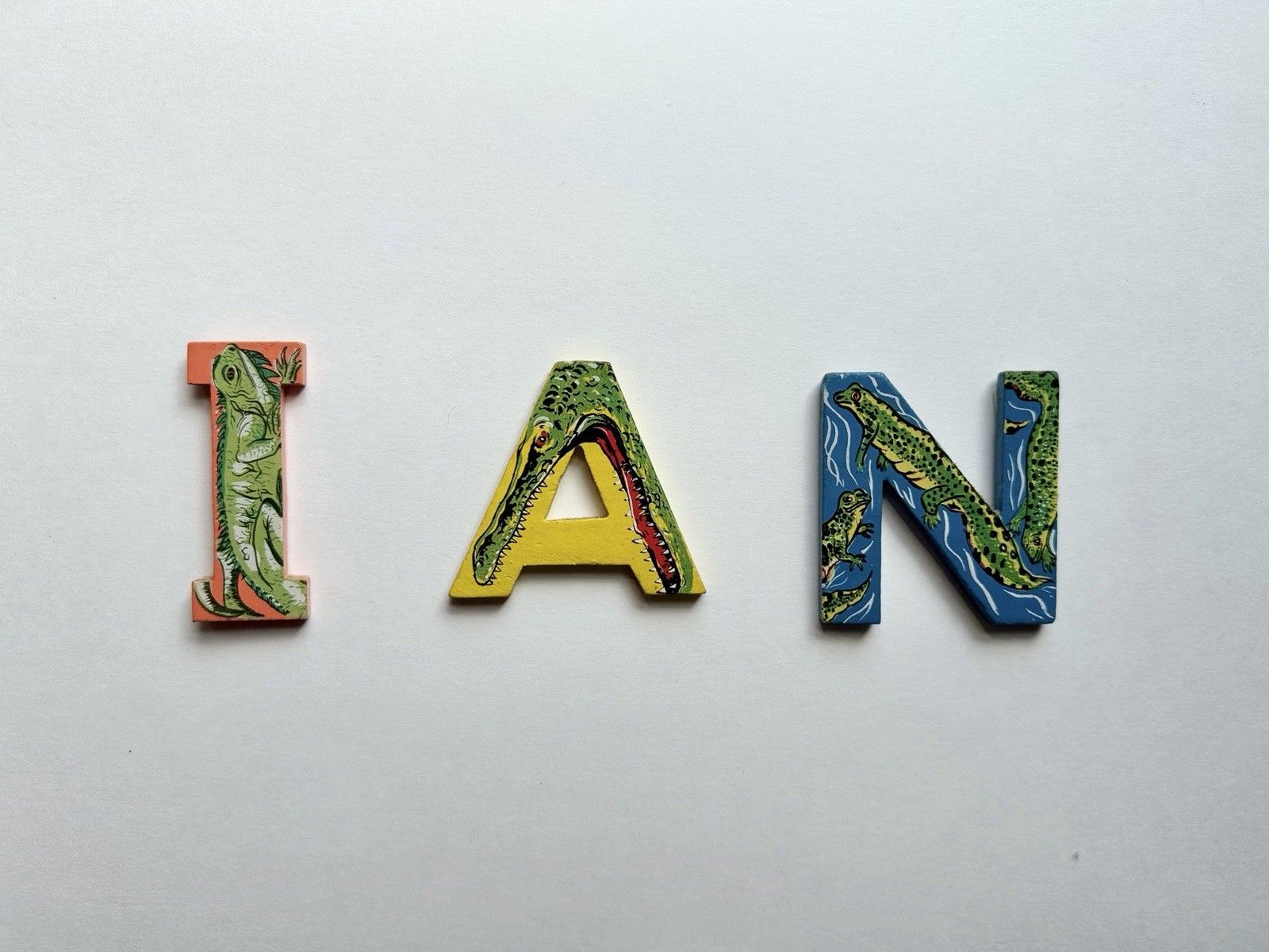 3 Hand Painted Wood Alphabet Animal Letters I A N Ian Vintage 3” Kids Decor