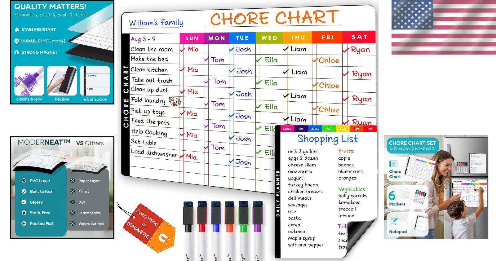 Magnetic Dry Erase Chore Chart Set – Fun Family Organization Tool for Kids