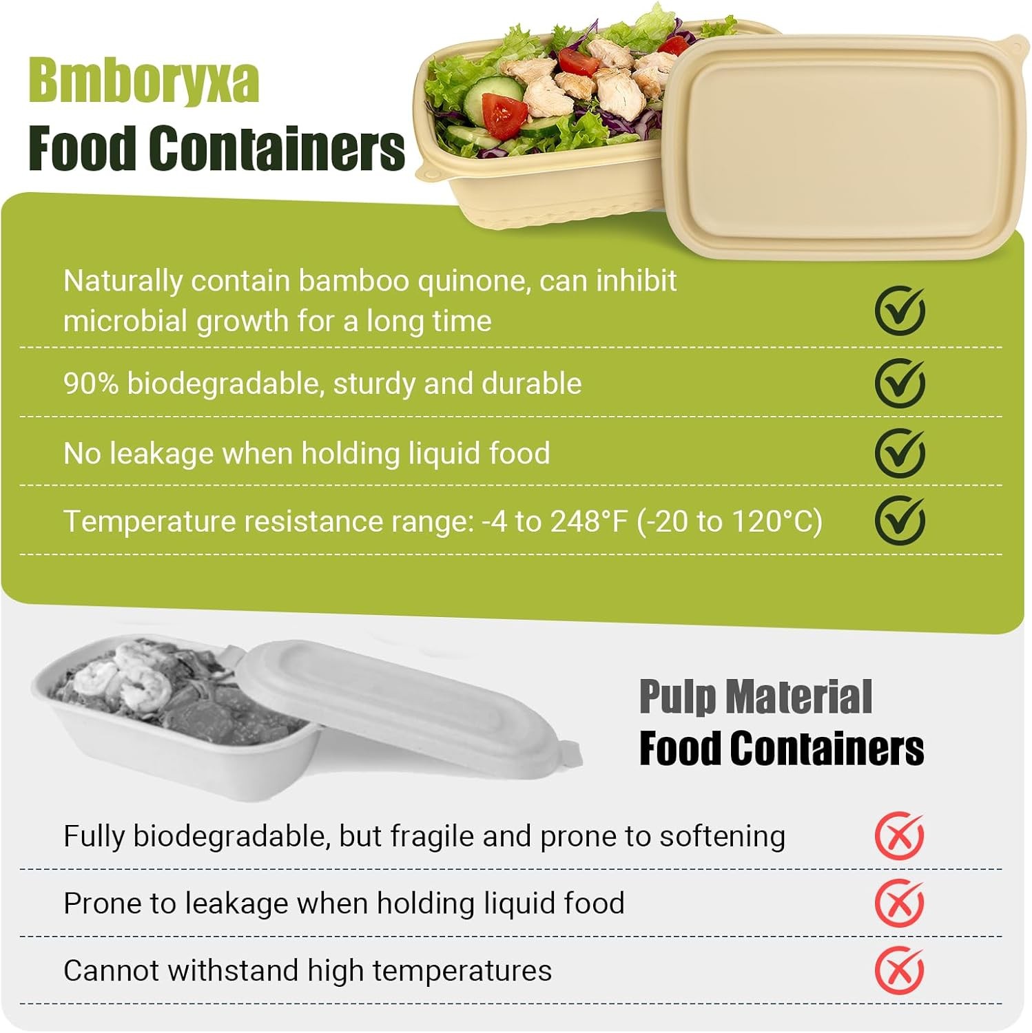 25Pack(50pcs Meal Prep Containers Reusable 32oz Bamboo-Powder Food Containers W/