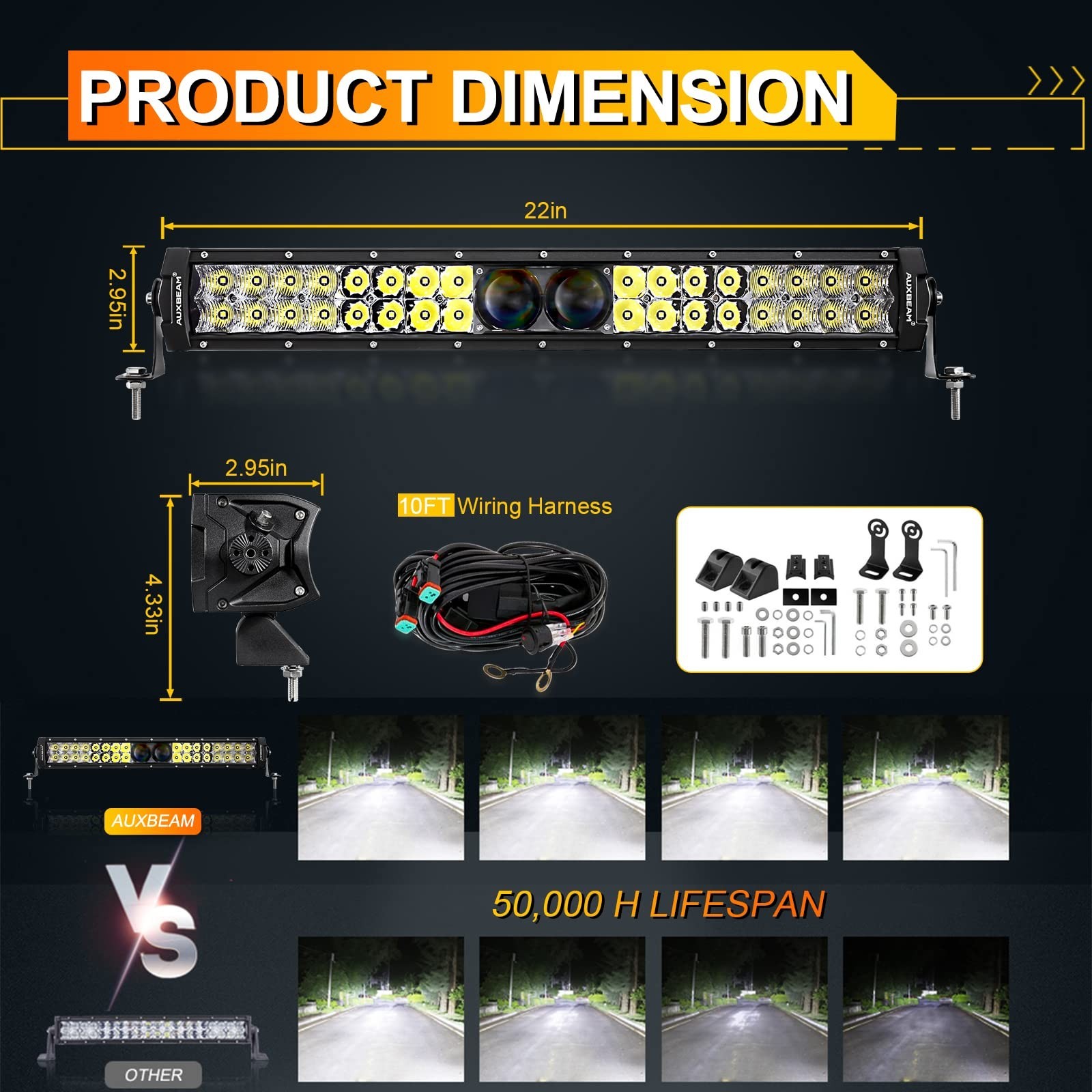 Auxbeam 22 in LED Light Bar 180W 22000LM 5D Pro Lens Off-Road Driving Light |…