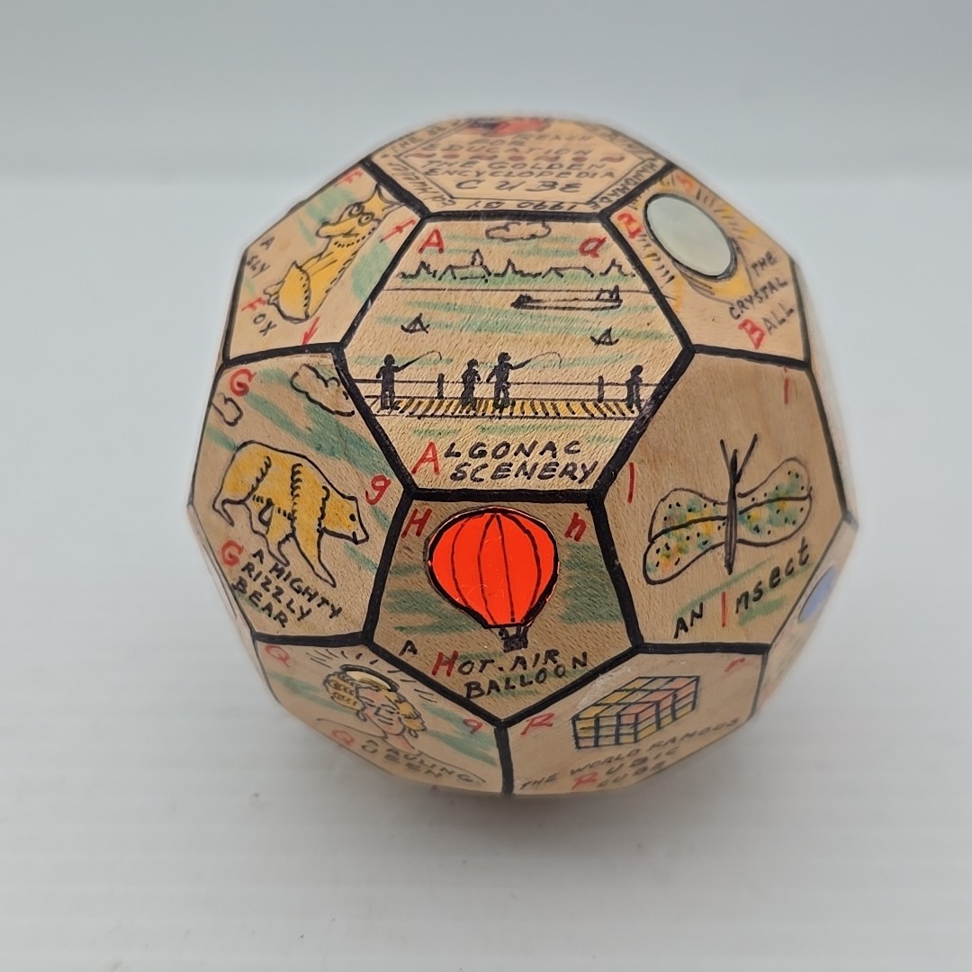 Handmade 4” “The Magic ABC Cube” Wood Hand Drawn Pictures Folk Art Unique