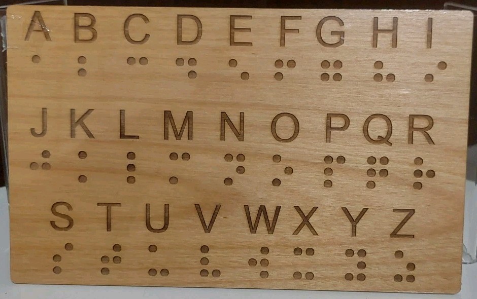 Braille Alphabet Wood Board Panel Sensory Escape Room Learn Teach Tool Portable