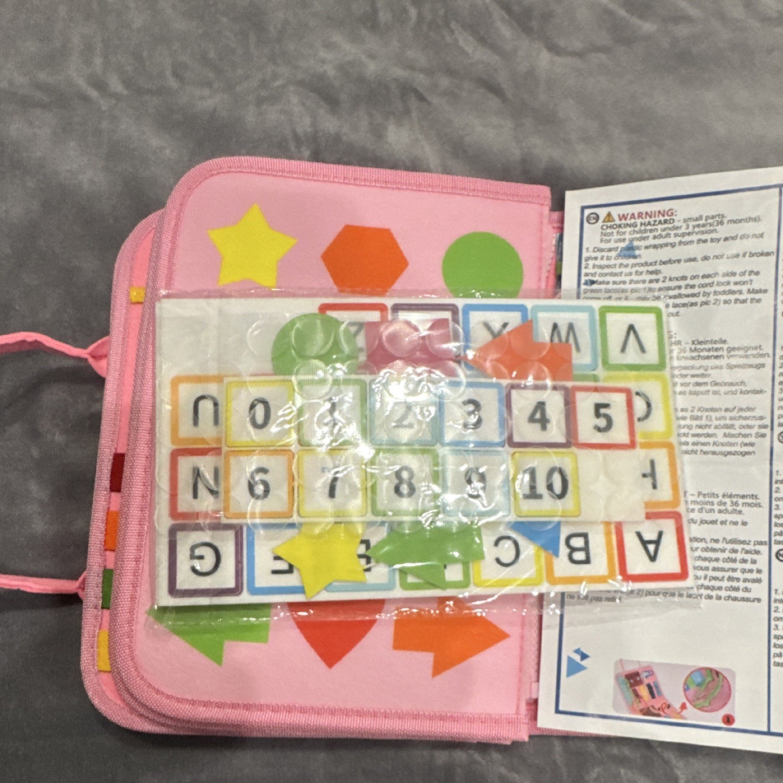 ESJAY Unicorn Busy Board Pink Toy for Kids Ages 3-7 Alphabet Numbers Shapes