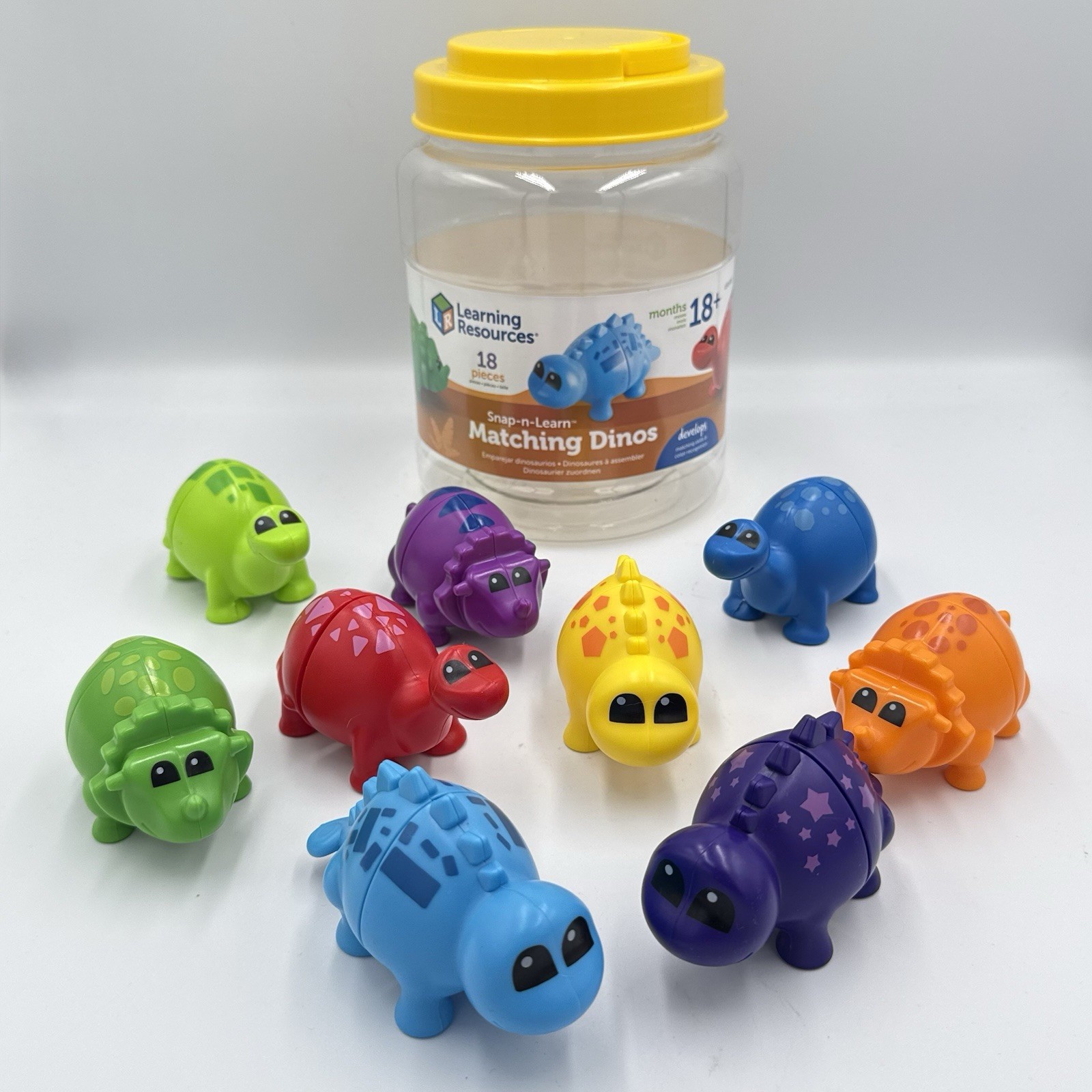 Learning Resources Snap-n-Learn Matching Dinos Colors – 18 Pieces Complete! EUC