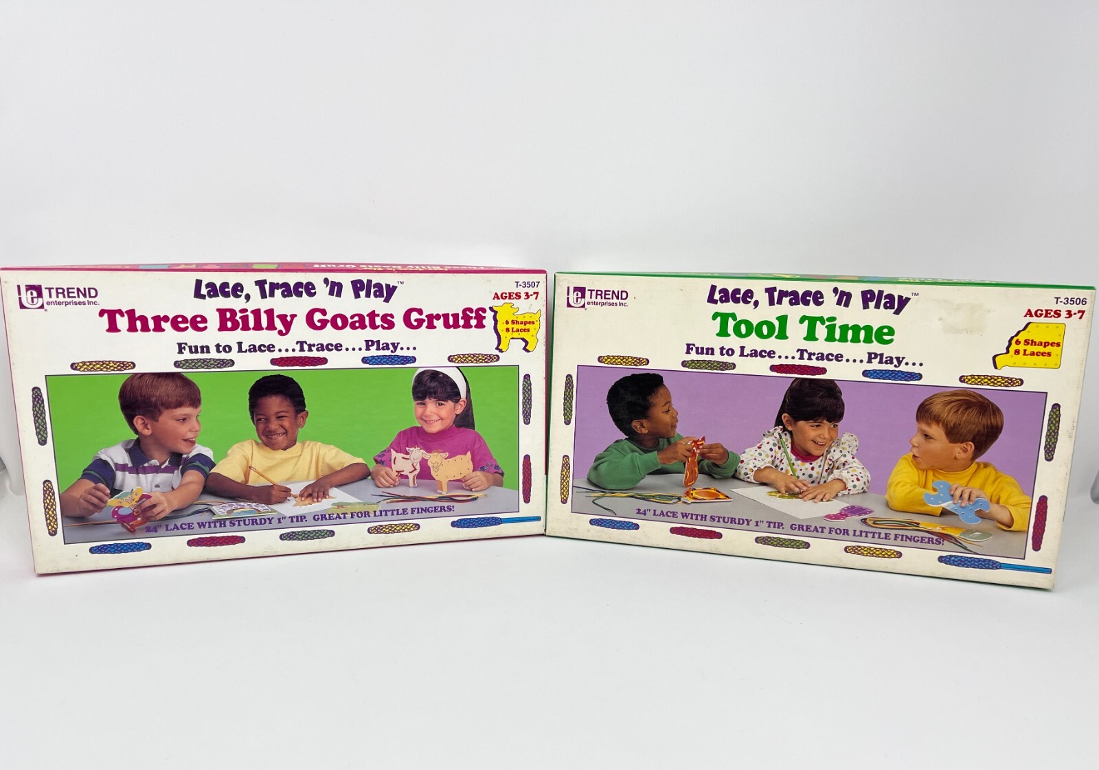 Vtg 1992 Lace Trace N Play Kids Activity Set Tool Time & Three Billy Goats Gruff