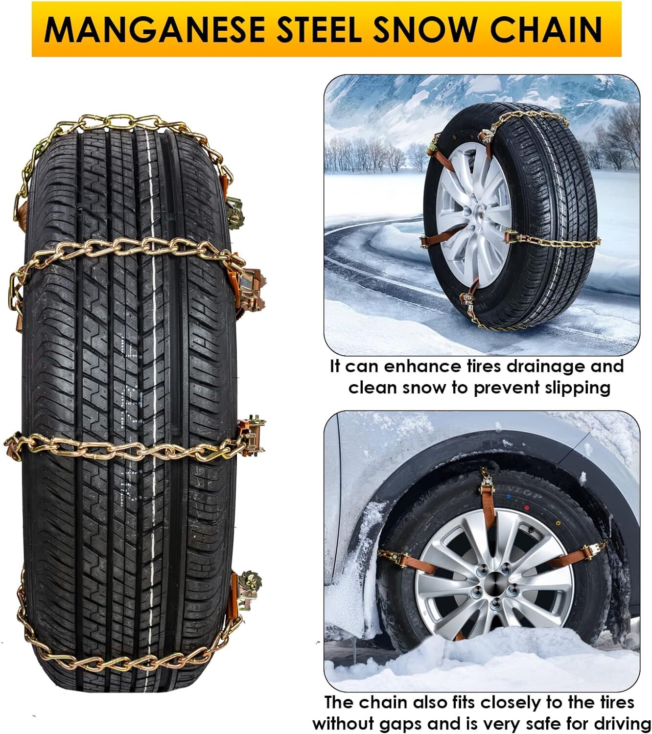 Qoosea Snow Chains Tire Chains for Car Trucks 8 Pieces Universal Thickened