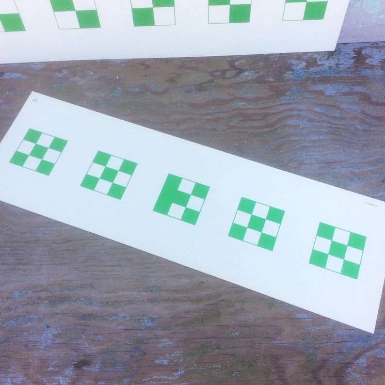 Large Pair White Flash Cards w/ Green Squares Educational Learning 19” x 6” HB&W