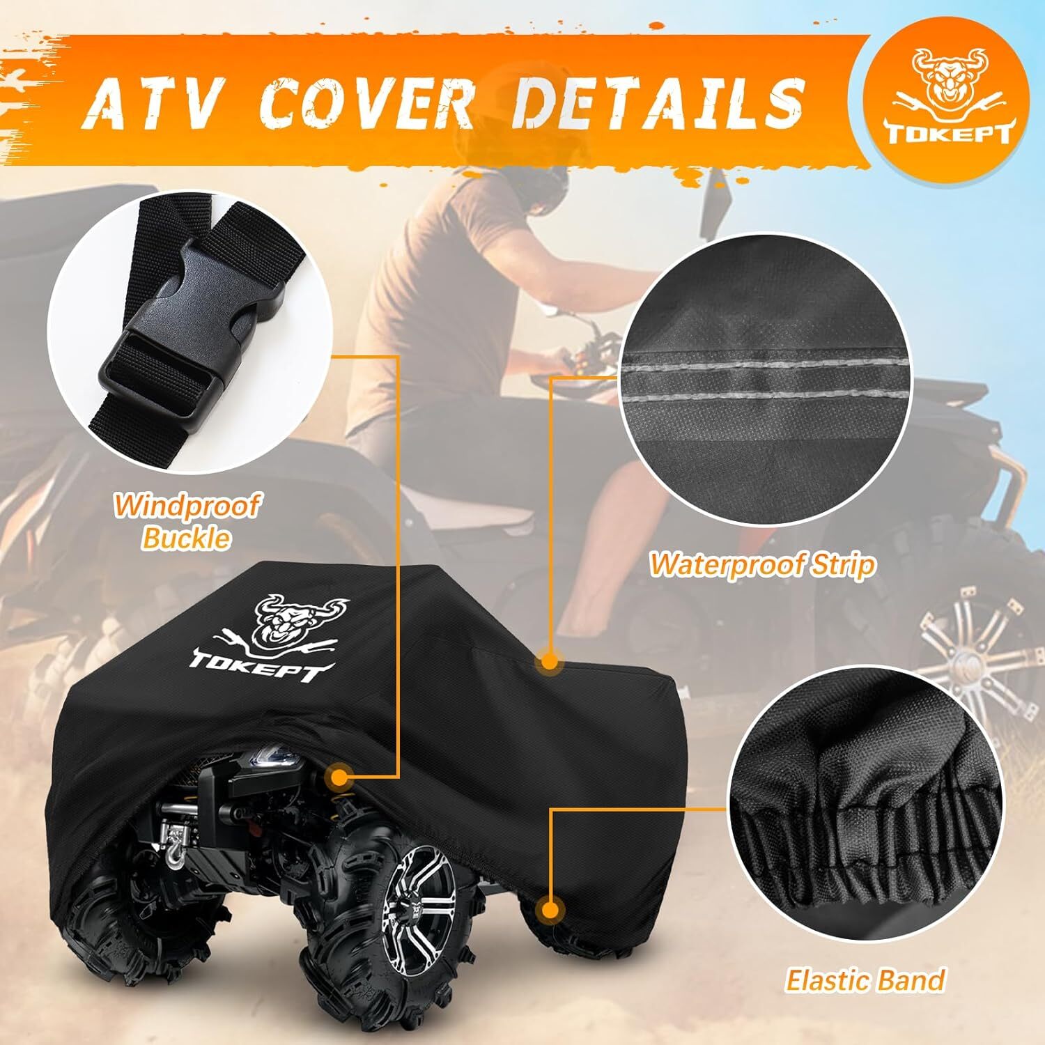 ATV Cover, Heavy Duty Black Waterproof Oxford Fabric Protective 4 Wheeler Quad