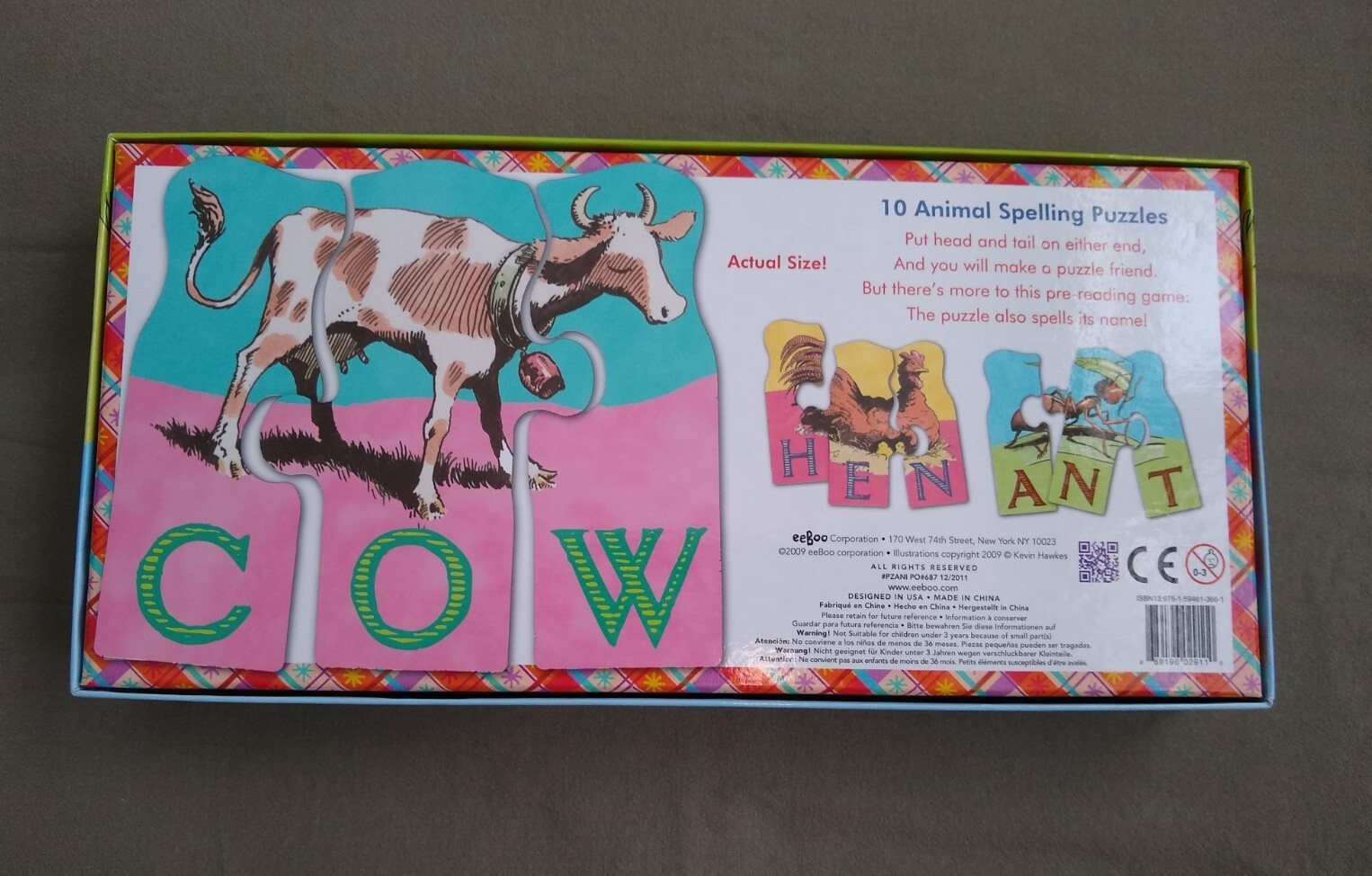 eeboo Animal Spelling Puzzle Set of 10 Animal Learning Toy Ages 3+