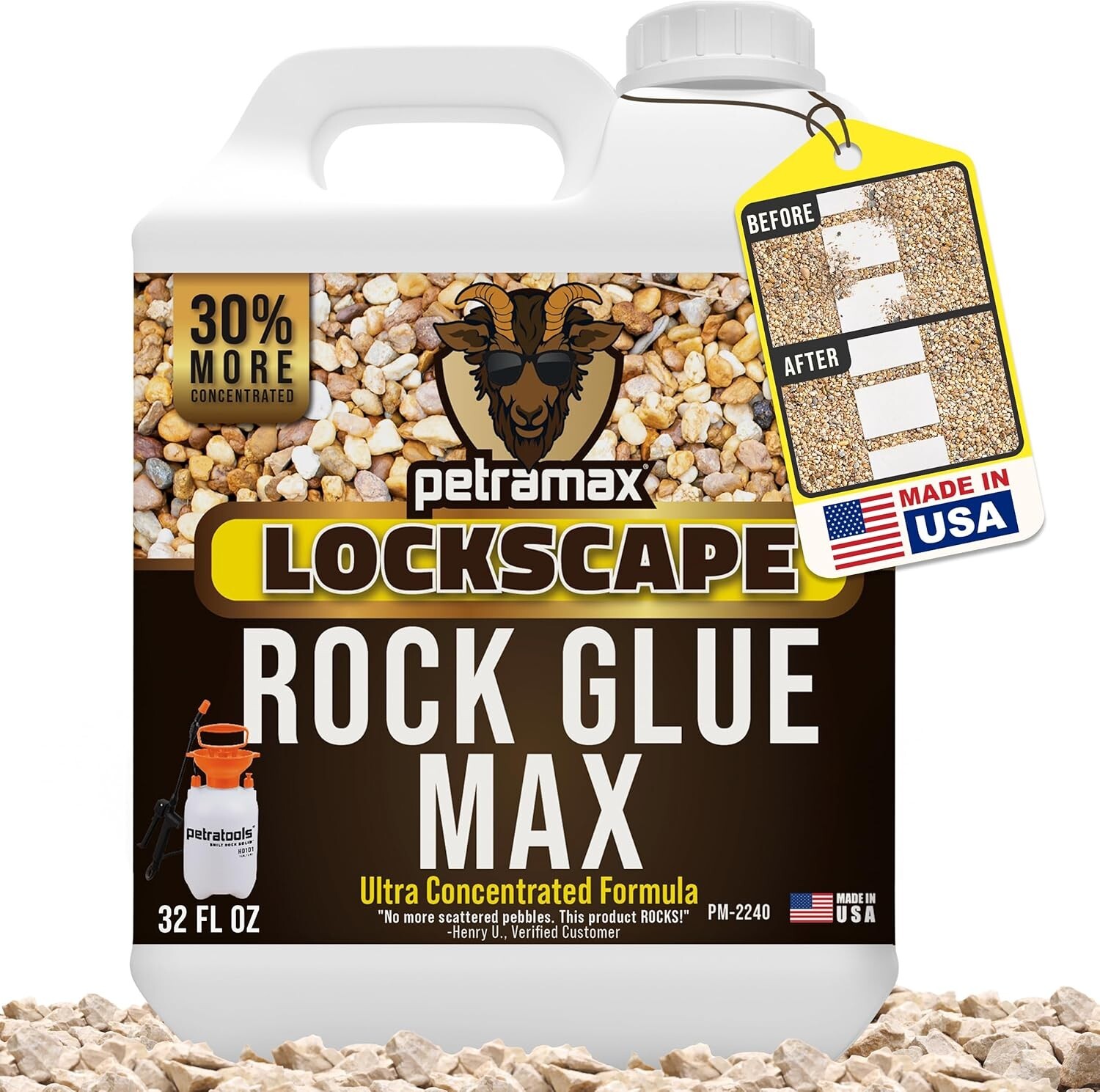 Max Rock Glue for Landscaping, 32 Ounce – Ground Coverage & Pet Safe Mulch Gl…