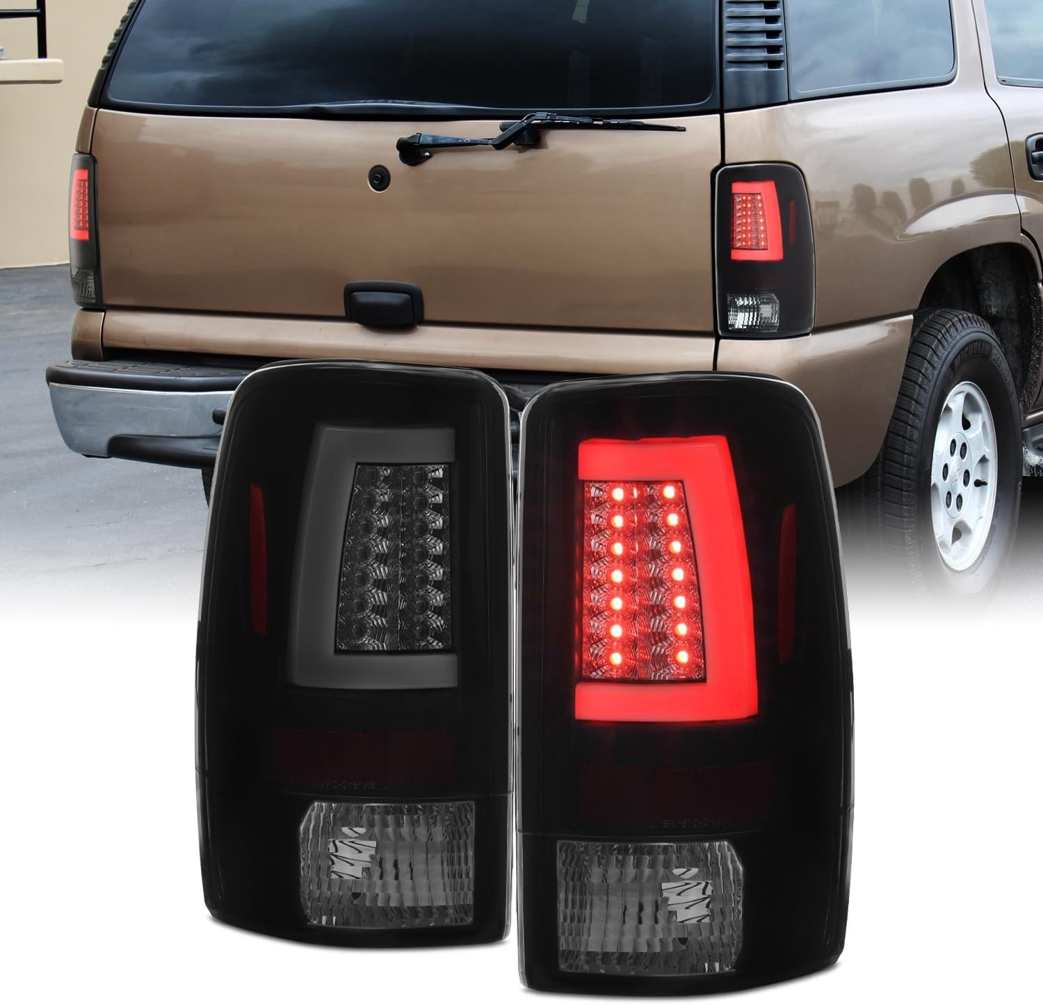 For Black Smoked 00-06 GMC Yukon XL 1500/2500 Chevy Suburban Tahoe LED Bar Tail