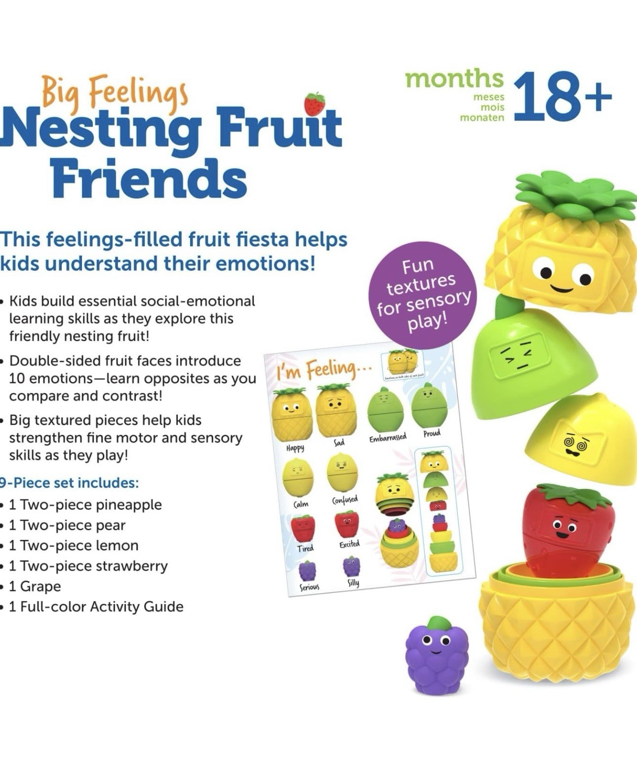 Learning Resources Big Feelings Nesting Fruit Friends 9 Pieces New – 18+ Months