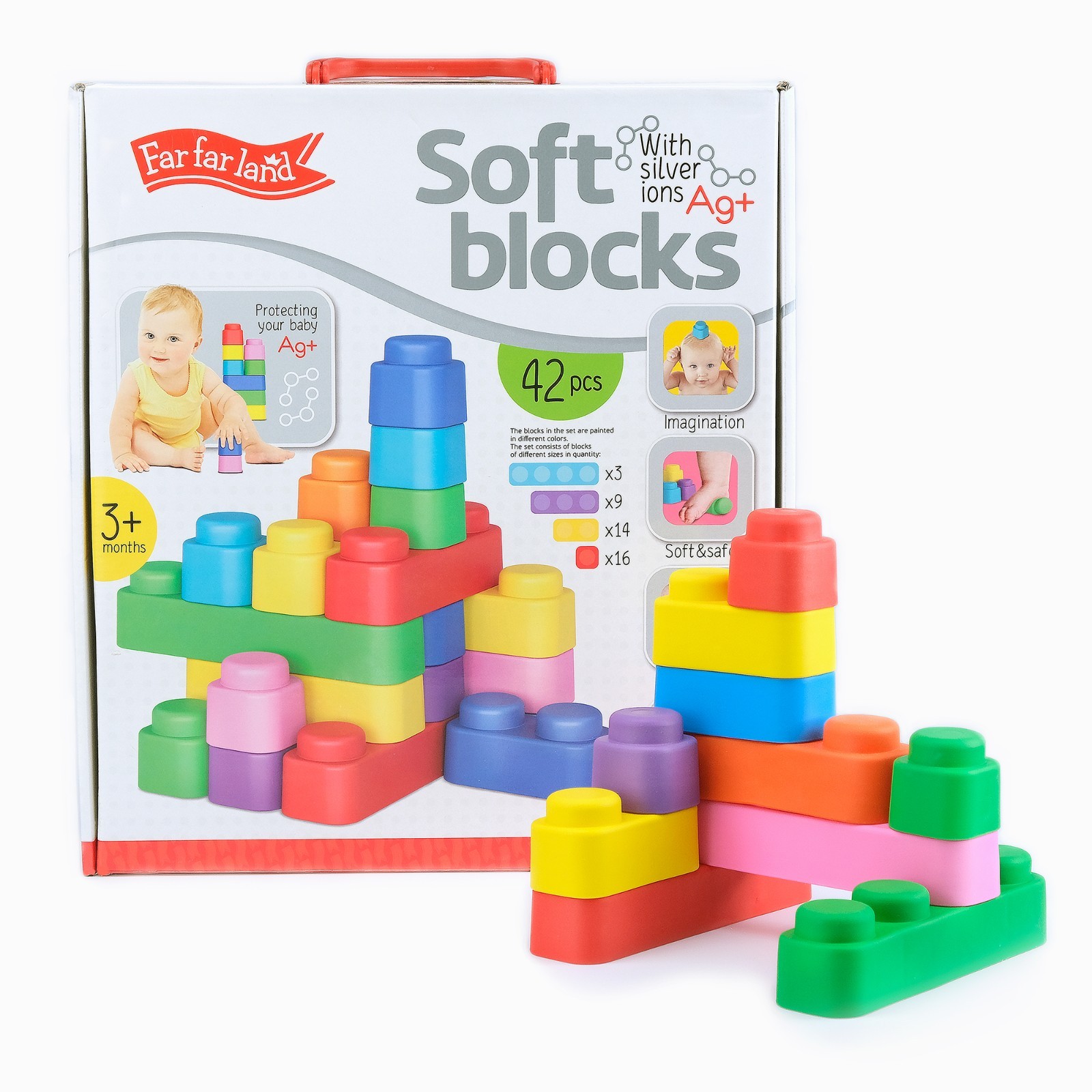 42pcs Baby Blocks – Colorful Soft Building Blocks for Baby Age 1+ old – New!