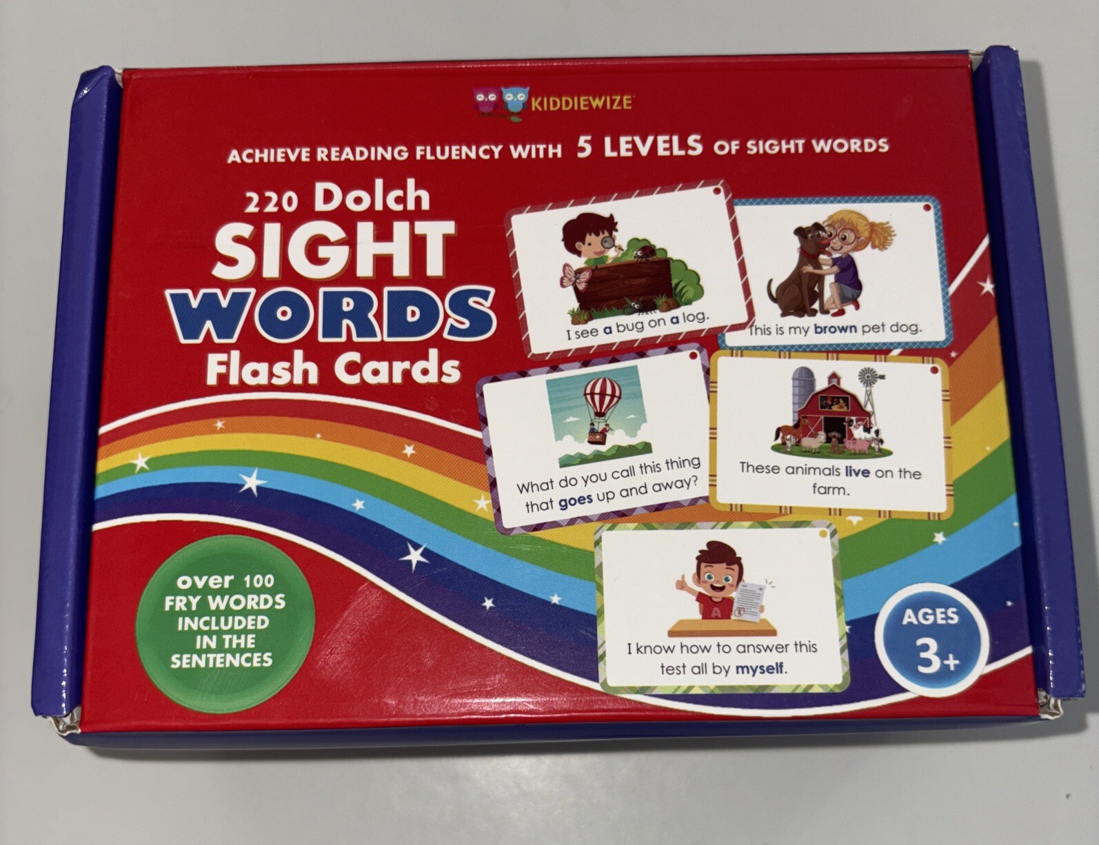 Kiddiewize 220 Dolch Sight Words/ Flash Cards, Fry Words/Sentences.