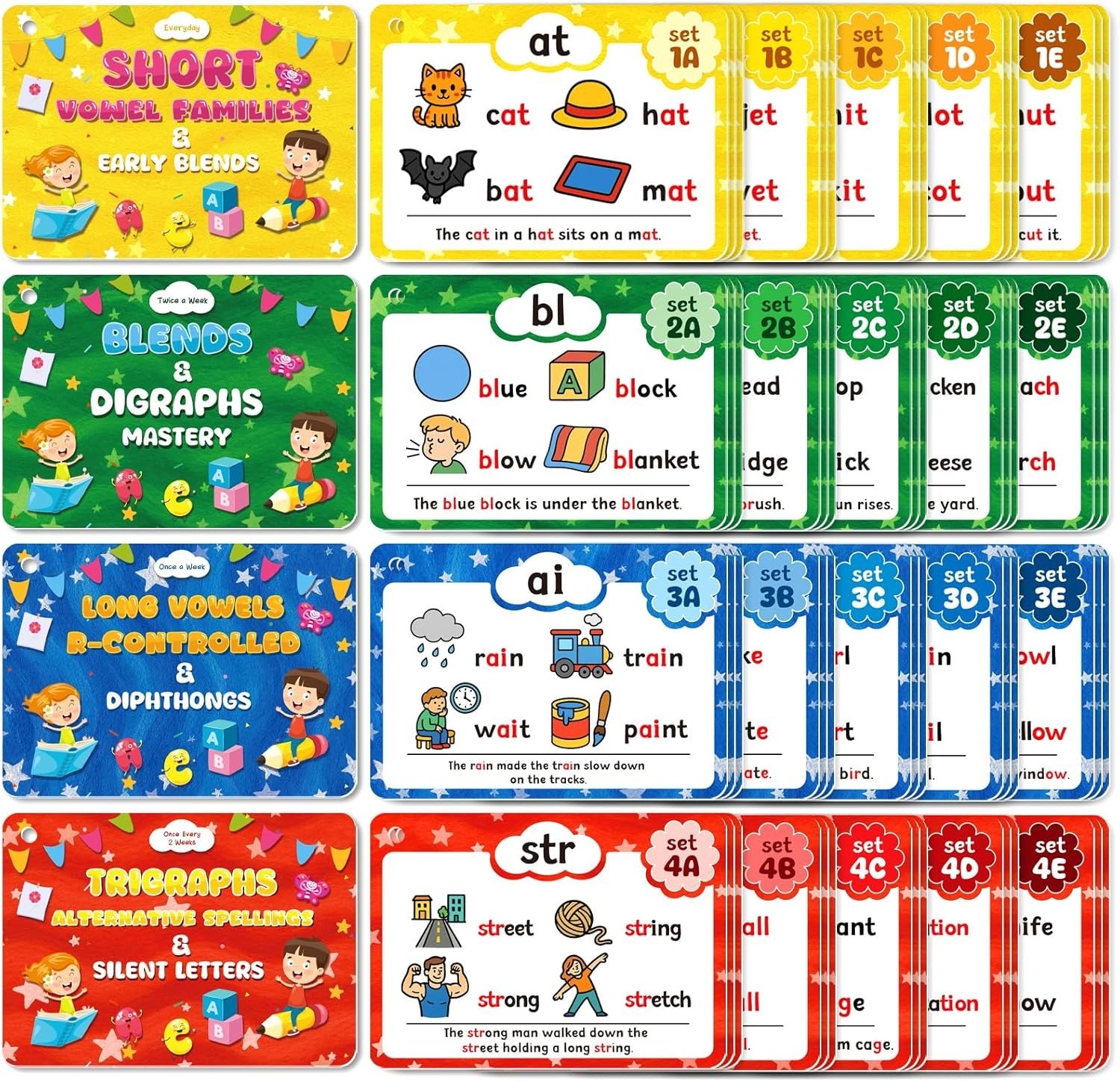 Phonics Flash Cards for Kids Ages 4-8, 62 Cards, Sight Words Reading Games