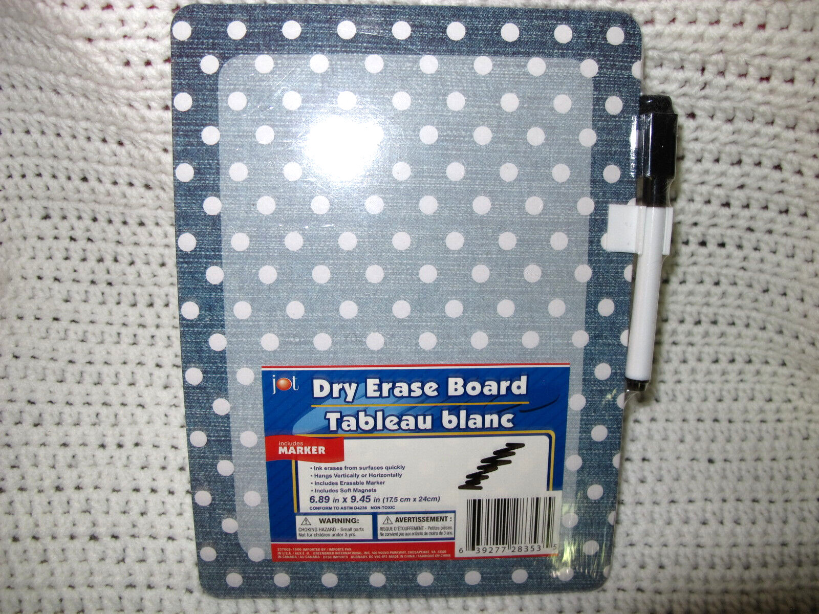Jot Dry Erase Board with marker & soft magnet 9.5×7 Hangs vertical Or Horizontal