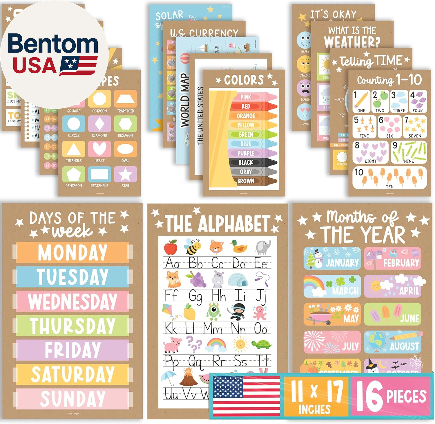 16 Educational Posters for Classroom Must Haves – Laminated Pre-K Posters for To
