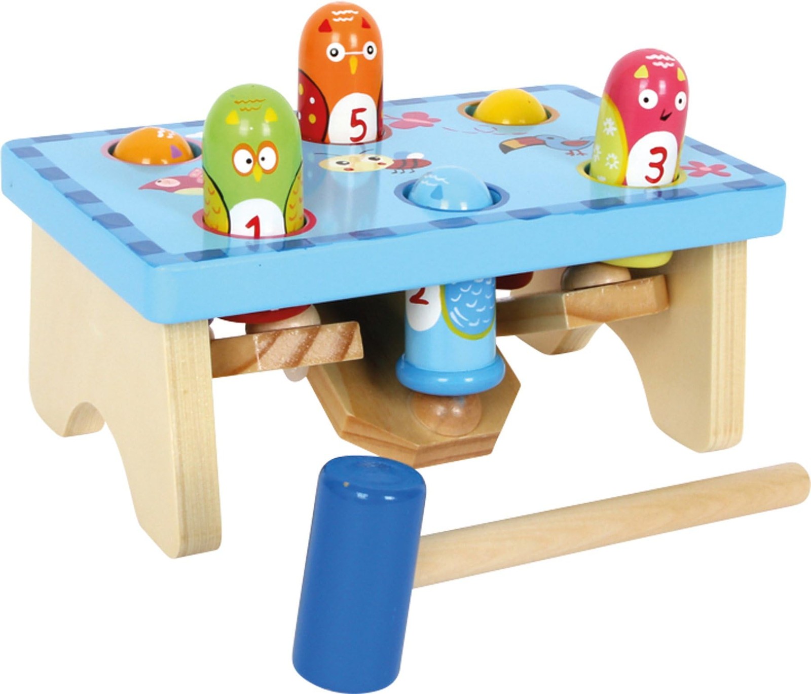 small foot 5807 hammer game “whack the bird” made of wood, colourful design with