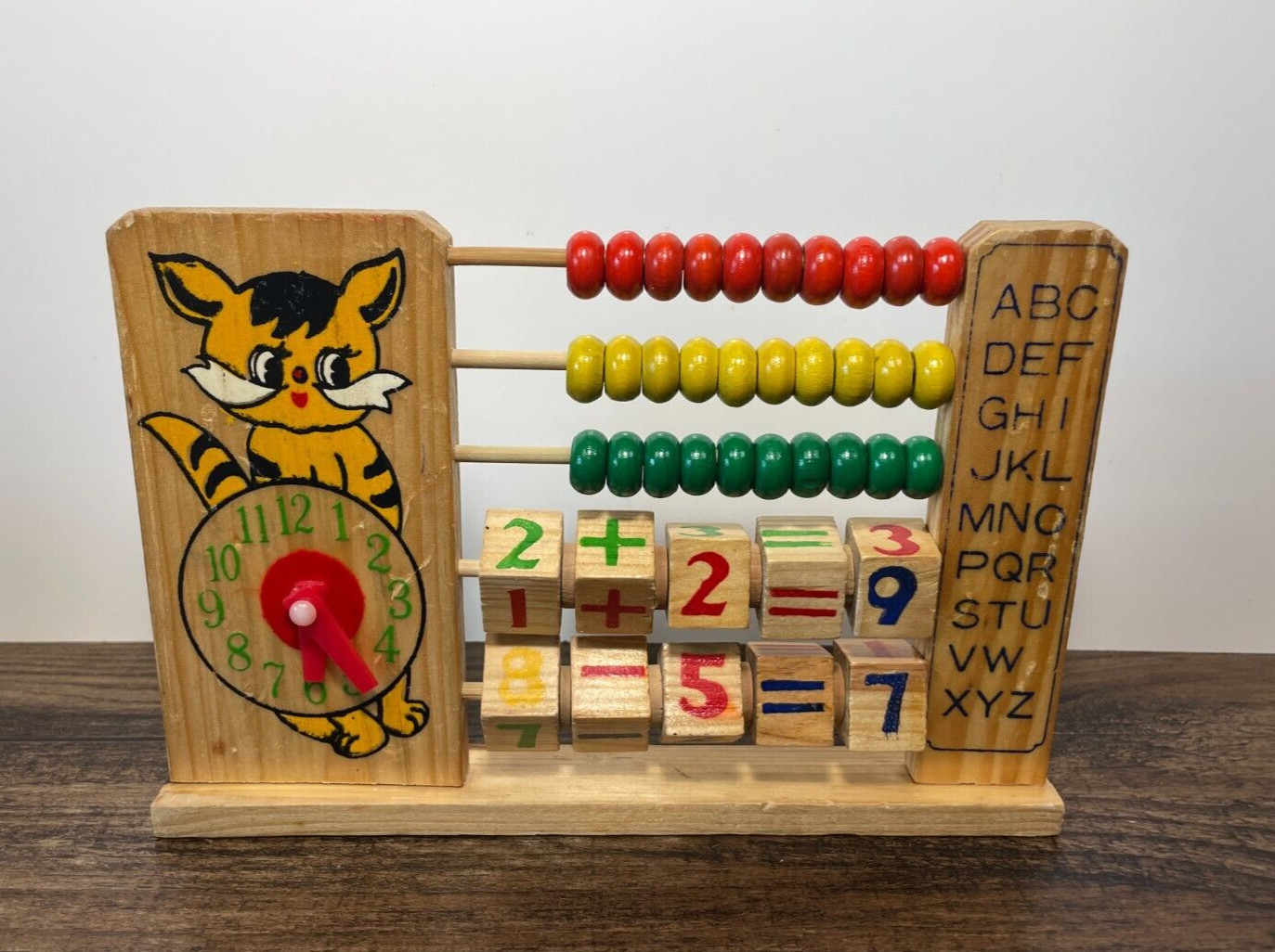 Cat Wood Abacus Learning Toy Math Counting Beads With Clock Numbers