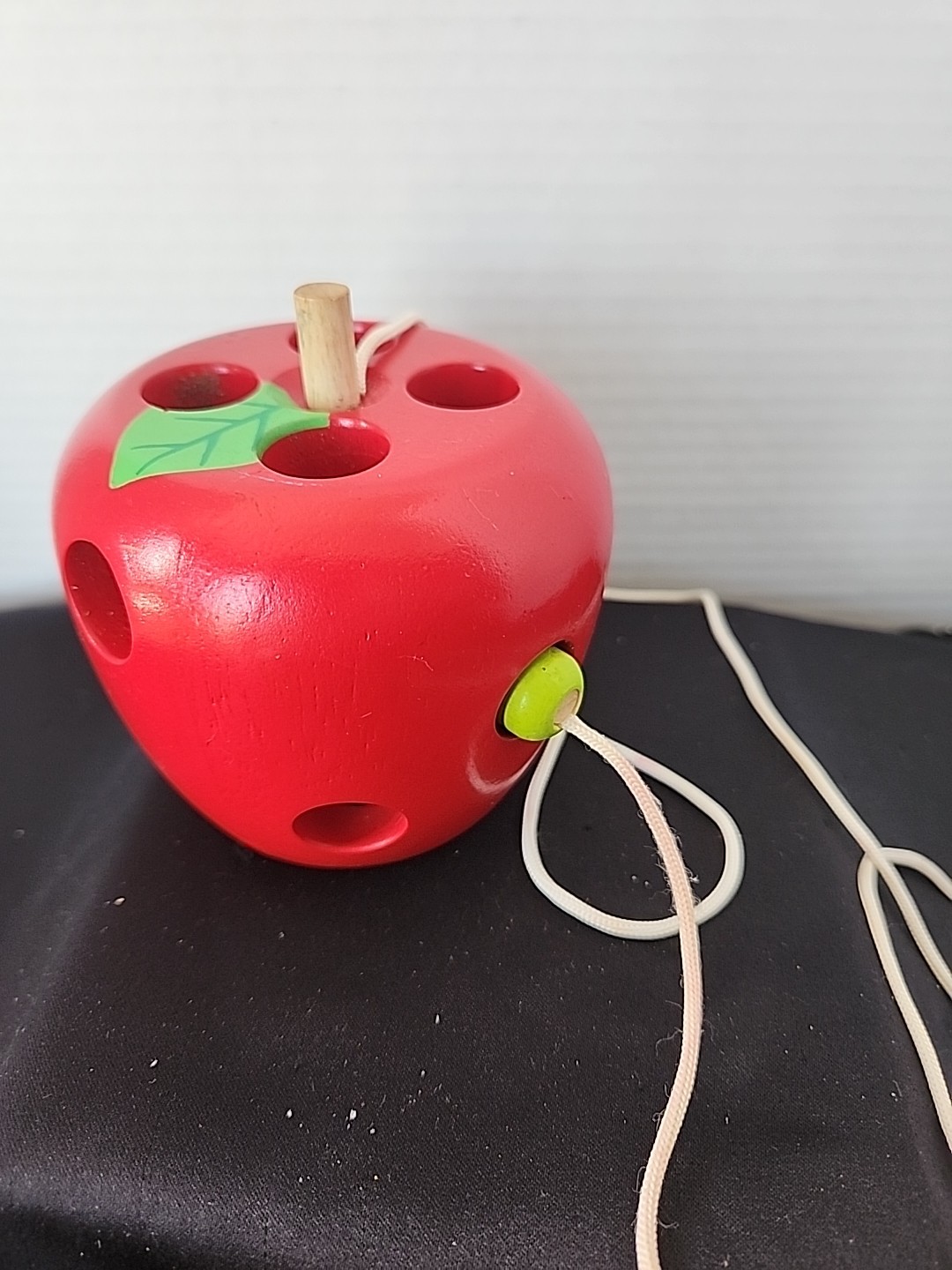 Wood Apple With Holes For Lacing Threading For Toddler Learning
