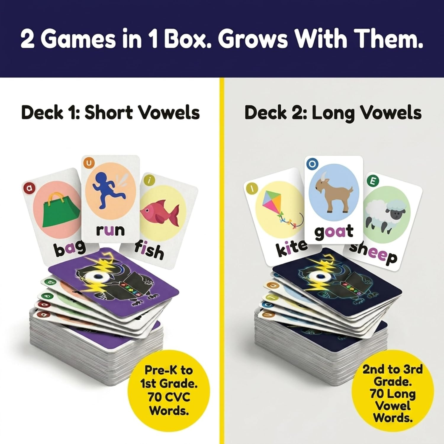 WOWELs Phonics and Vowel Sounds Card Game – Learn to Read Kindergarten 1st 2nd G