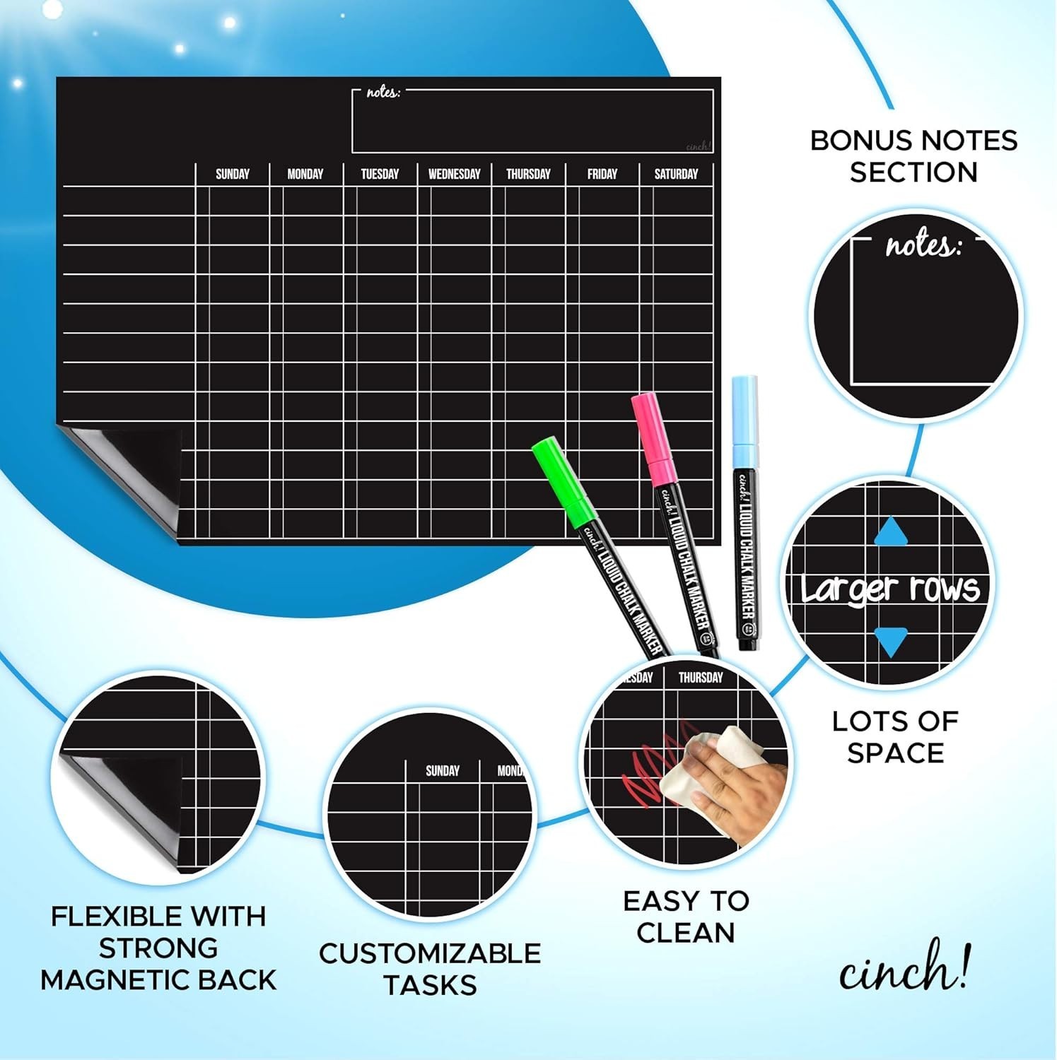 17×12 Black Magnetic Dry Erase Board – Colorful Kids Chore Tracker with Markers
