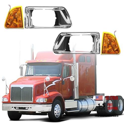 Pair Headlight Bezel with LED Turn Signal Light Compatible with Kenworth 2 pcs