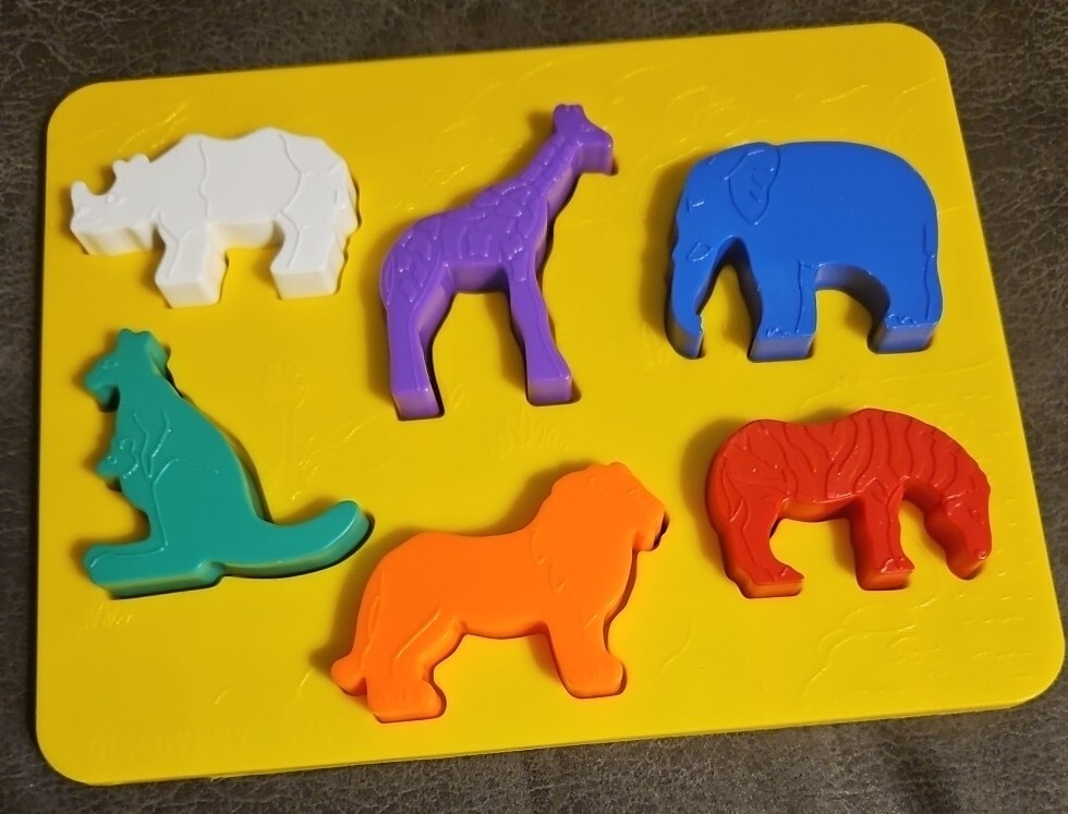 1984 Discovery Toys Place & Trace Puzzle Dinosaur, Zoo, Transportation Stencils