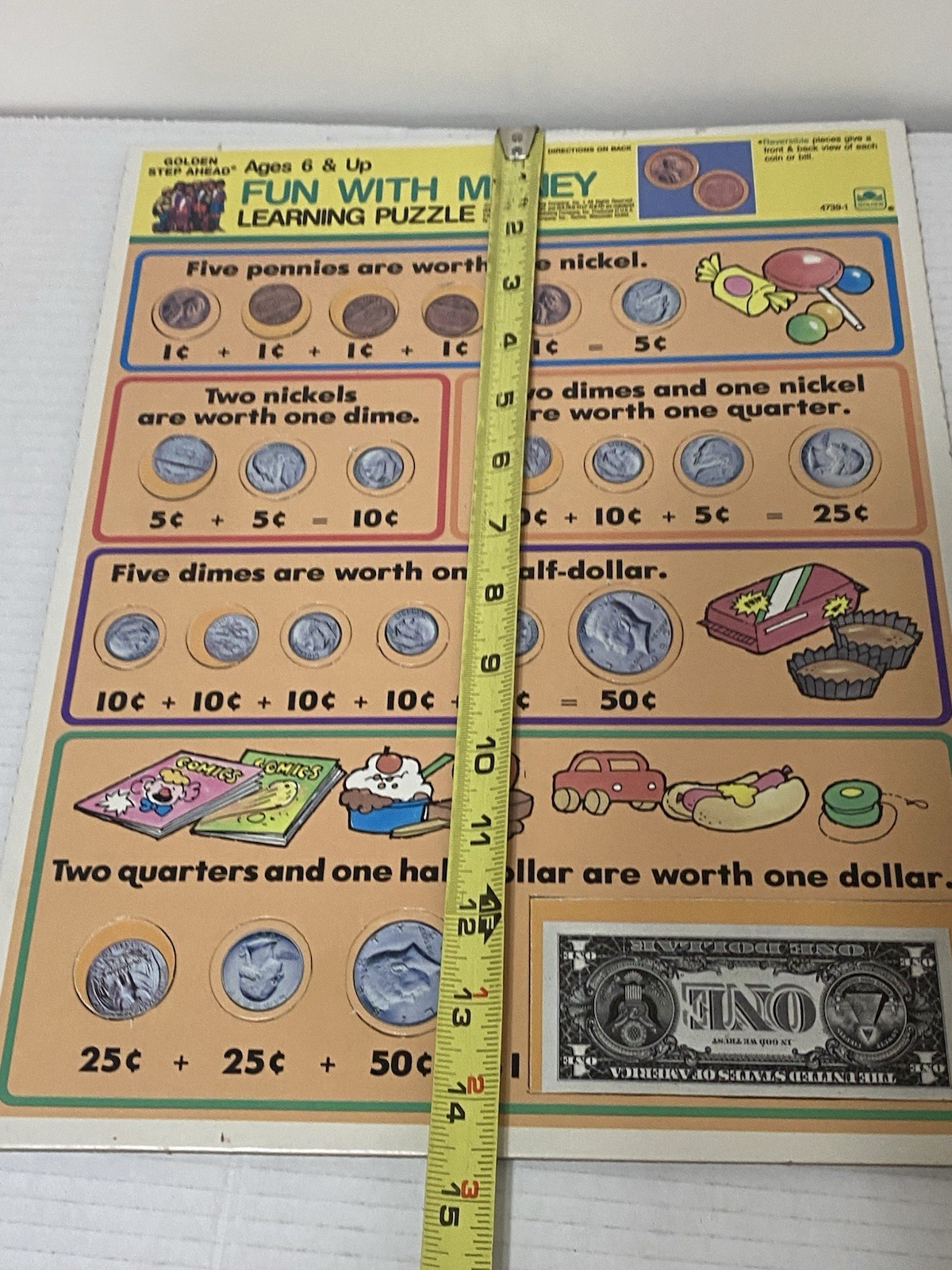 1985 Vintage Golden Step Ahead learning Tray Puzzle Fun with Money