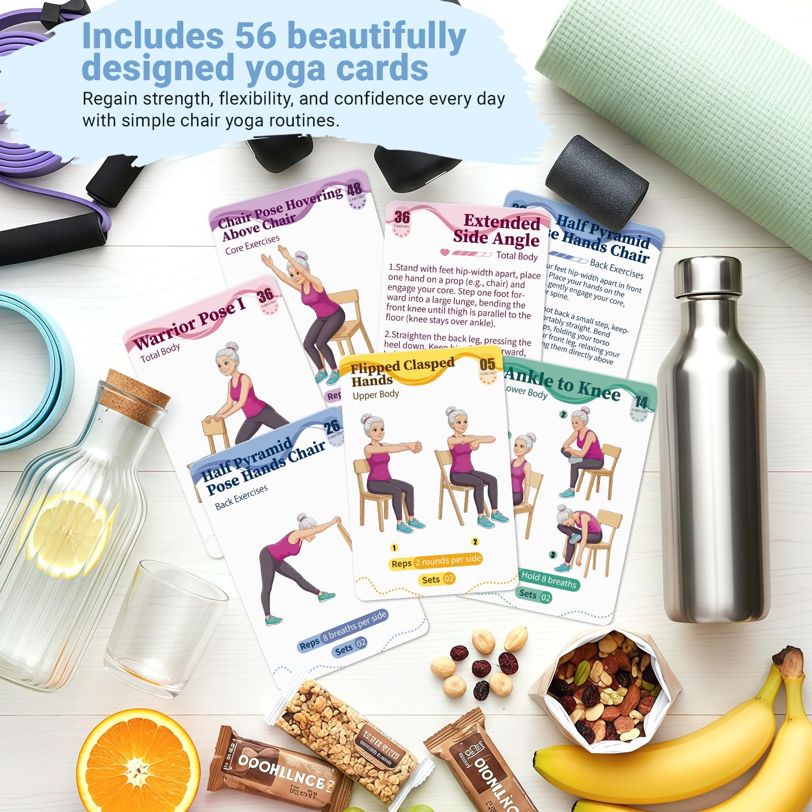 Gentle Chair Yoga Program for Seniors Includes 50 Large Print Exercise Cards …