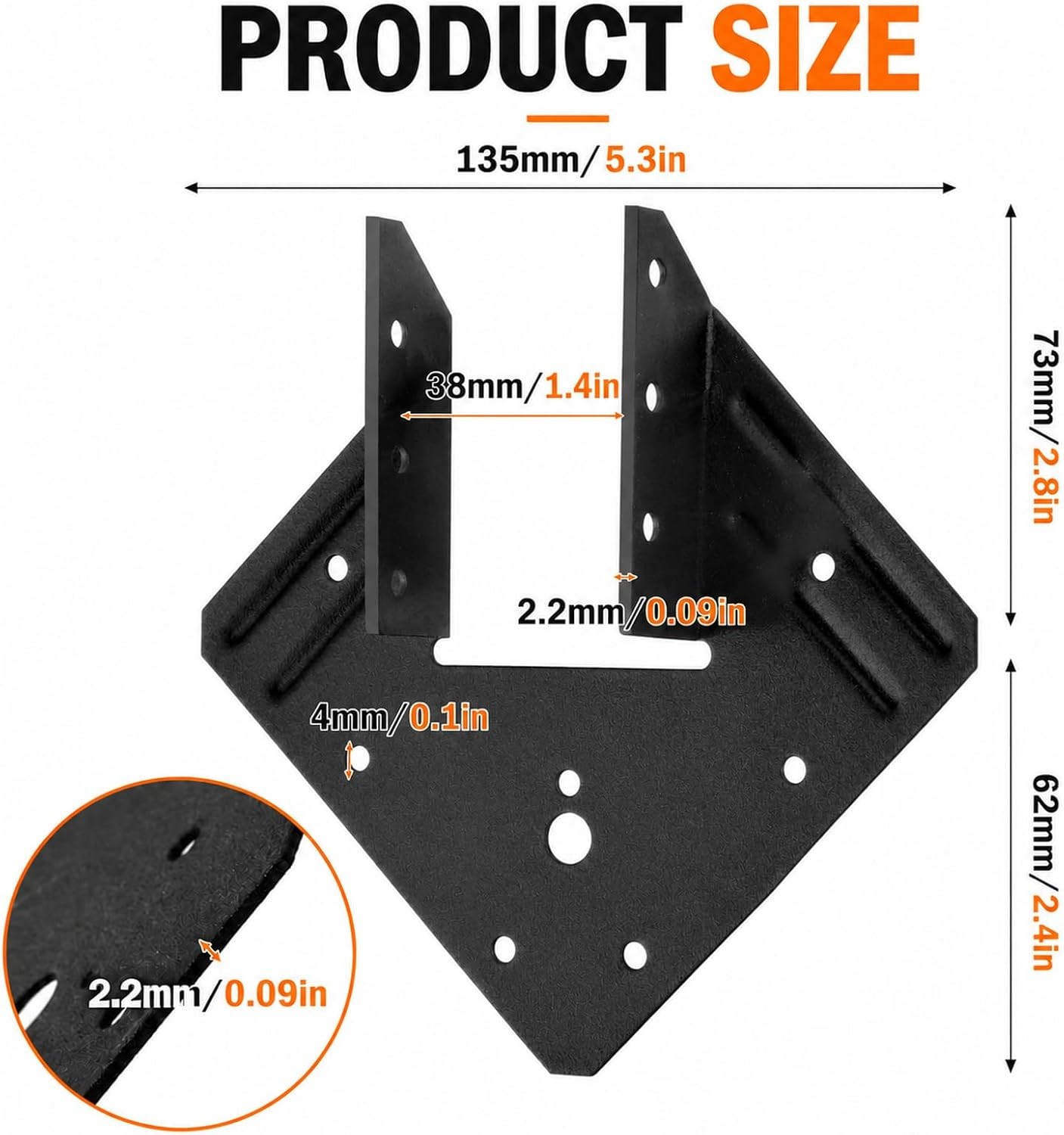 20 Pack Black Hurricane Ties Rafters 13 Gauge 2.2mm Carbon Steel Rafter Brackets