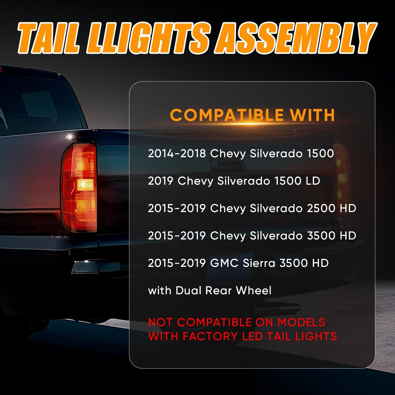 Tail Light Assembly Compatible with 2016-2019 Chevy Silverado 1500 2500 HD GM…