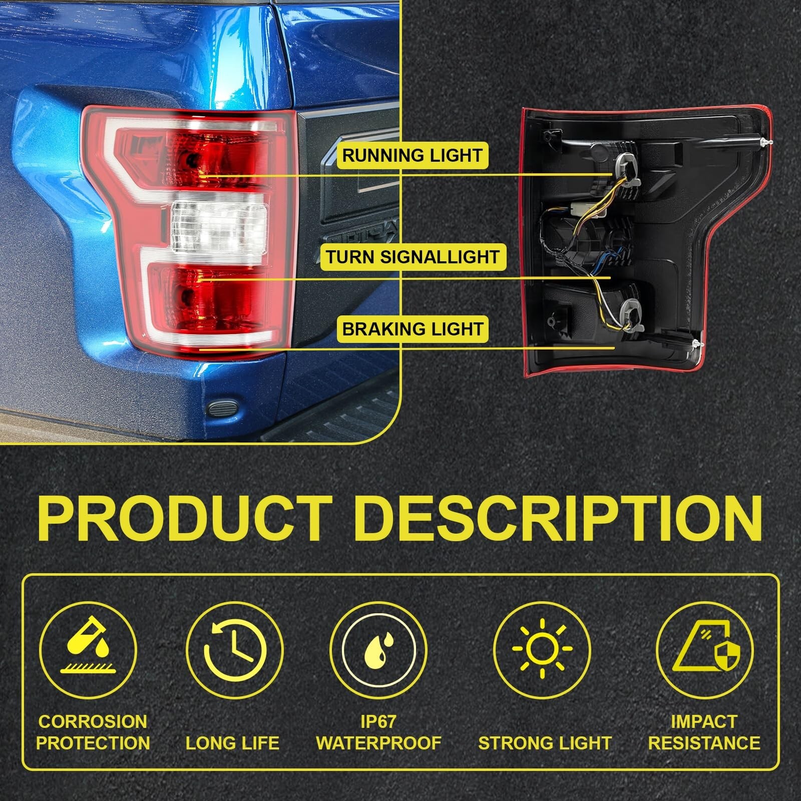 Tail Light Left Compatible with 2018-2020 Ford F-150 Taillights Replacement f…