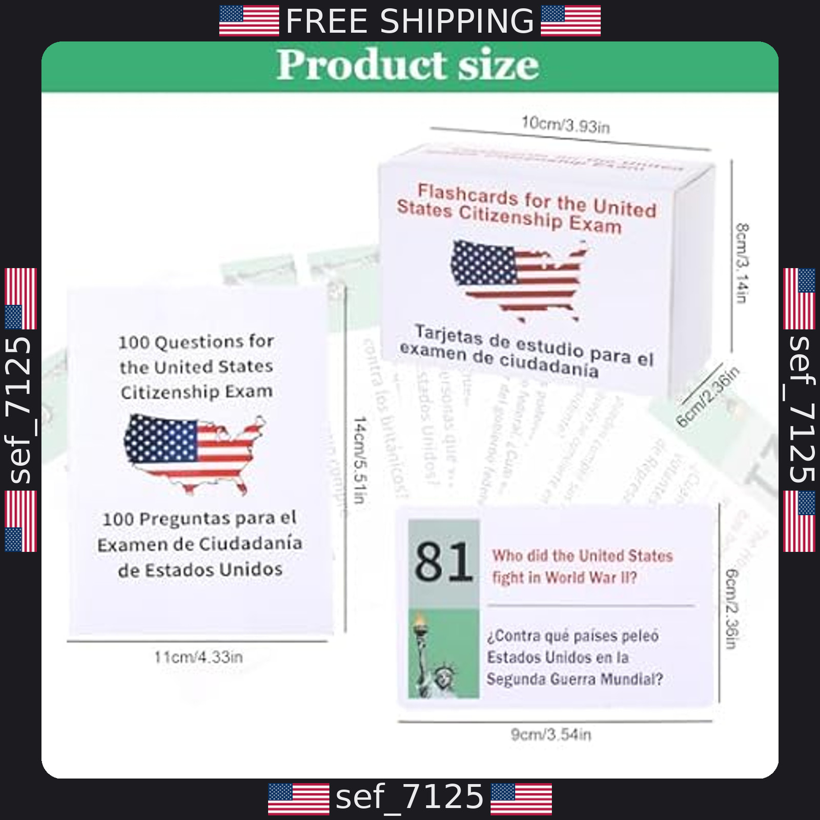 US Citizenship Flash Cards & Study Guide 2026 – 100 Questions in English/Spanish