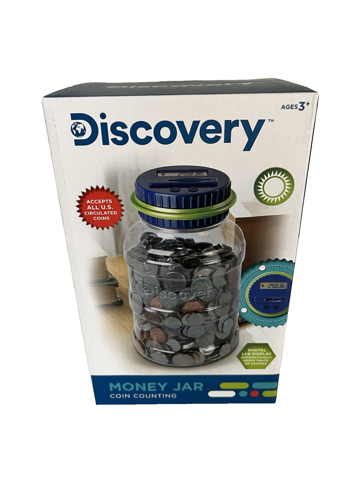 Discovery Coin Counting Bank for Kids, Clear/Blue/Green, Ages 3+