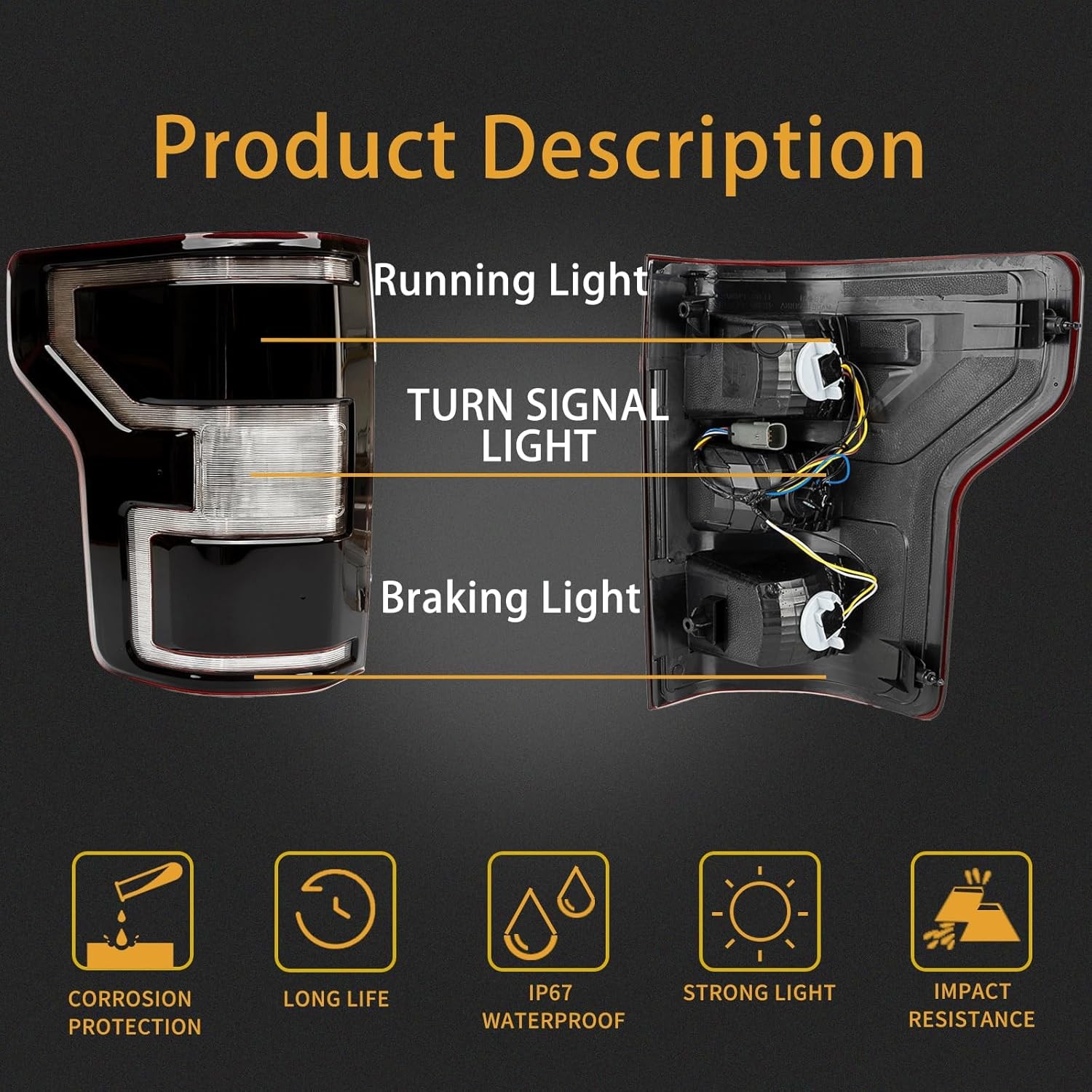 Brake Tail Light Lamp Compatible Ford F150 2018-2020 Smoke Halogen