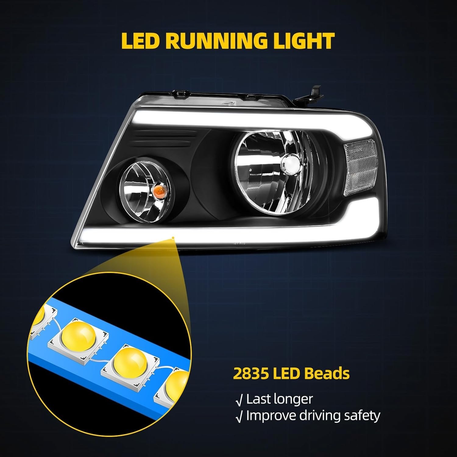 Headlights Assembly Compatible with 2004 2005 2006 2007 2008 Ford F-150 Headlam
