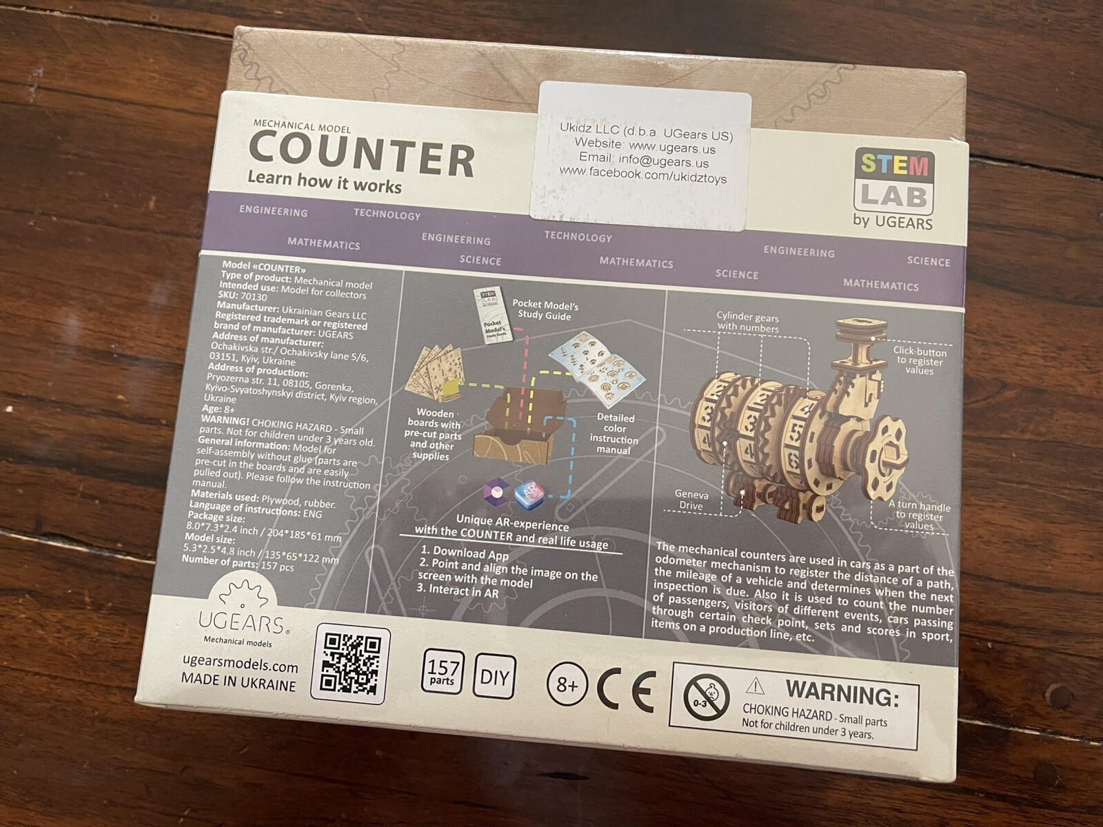 UGEARS Wooden 3D Mechanical Counter Model Kit Wood Puzzle