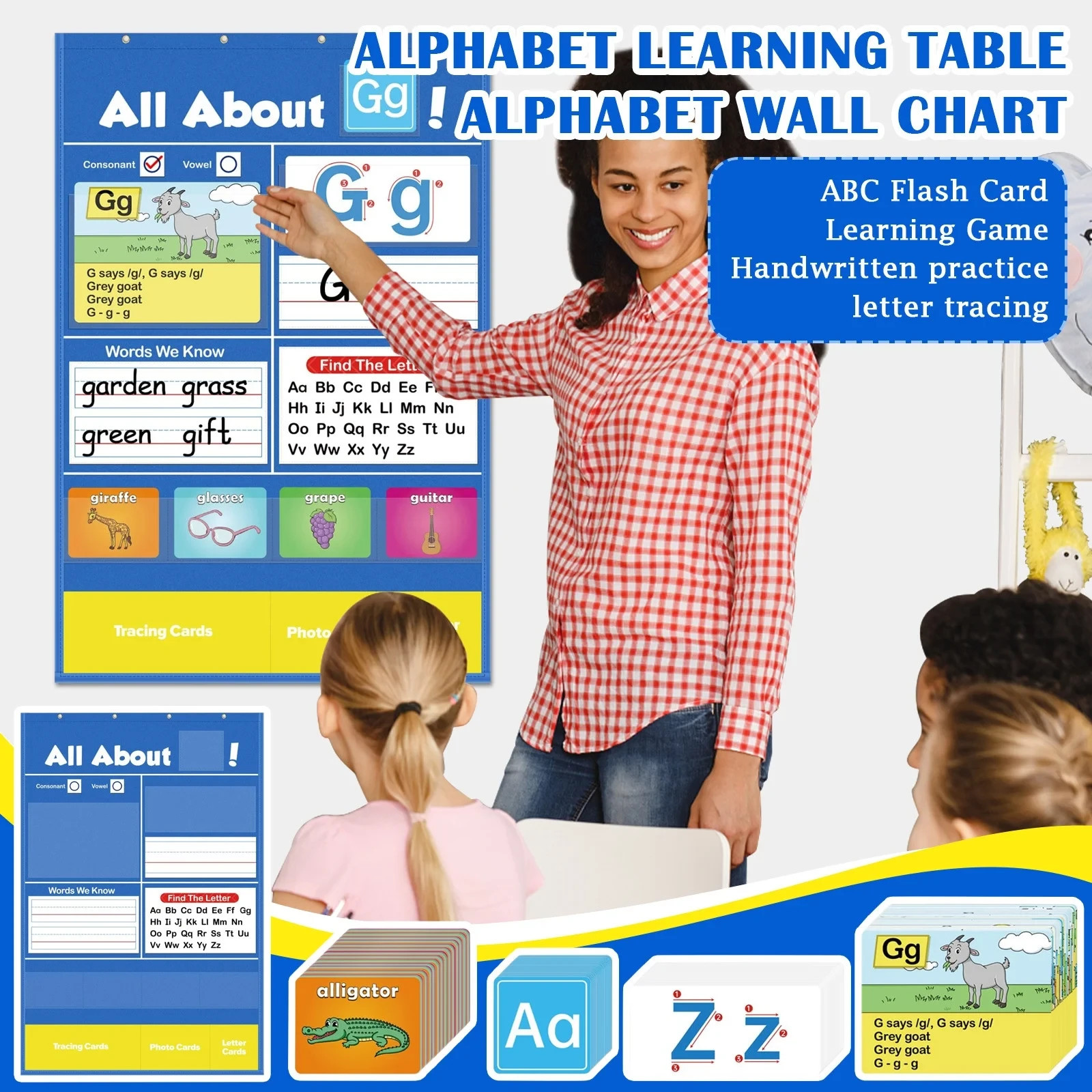 Alphabet Learning Pocket Chart Alphabet Wall Chart ABC Flash Cards Learning