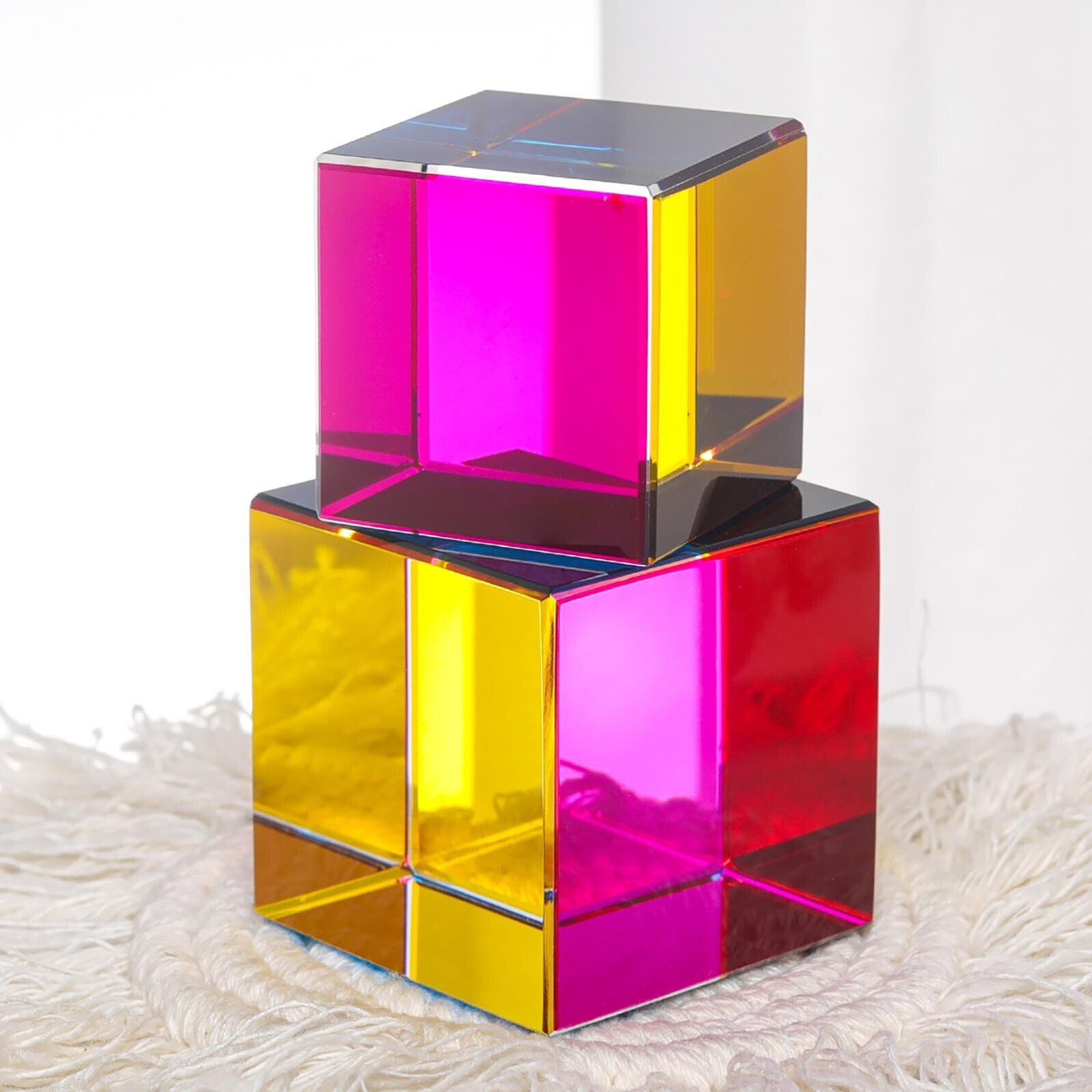Rainbow Crystal Cubes Figurines Gifts Cube Glass Color Cube Prism for Home Decor