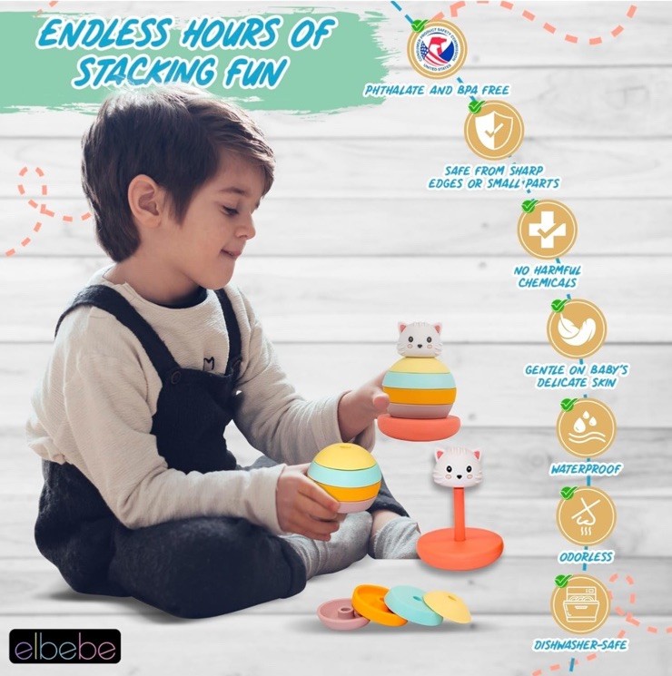 Elbebe Silicone Stackable Animal (Dog) BPA Free 6 Months-4 Years Montessori Toy