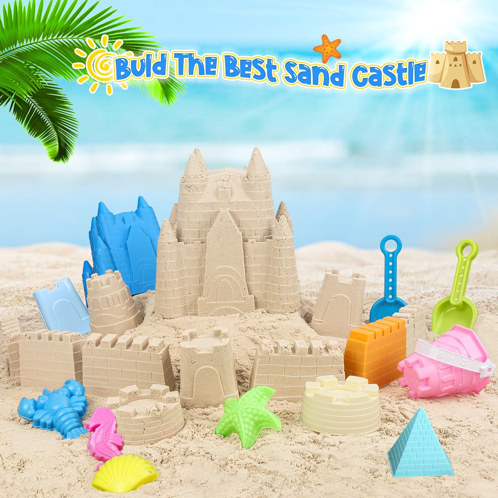 FUSPWEAO Beach Toys Sand for Kids, Castle Medium, Colorful