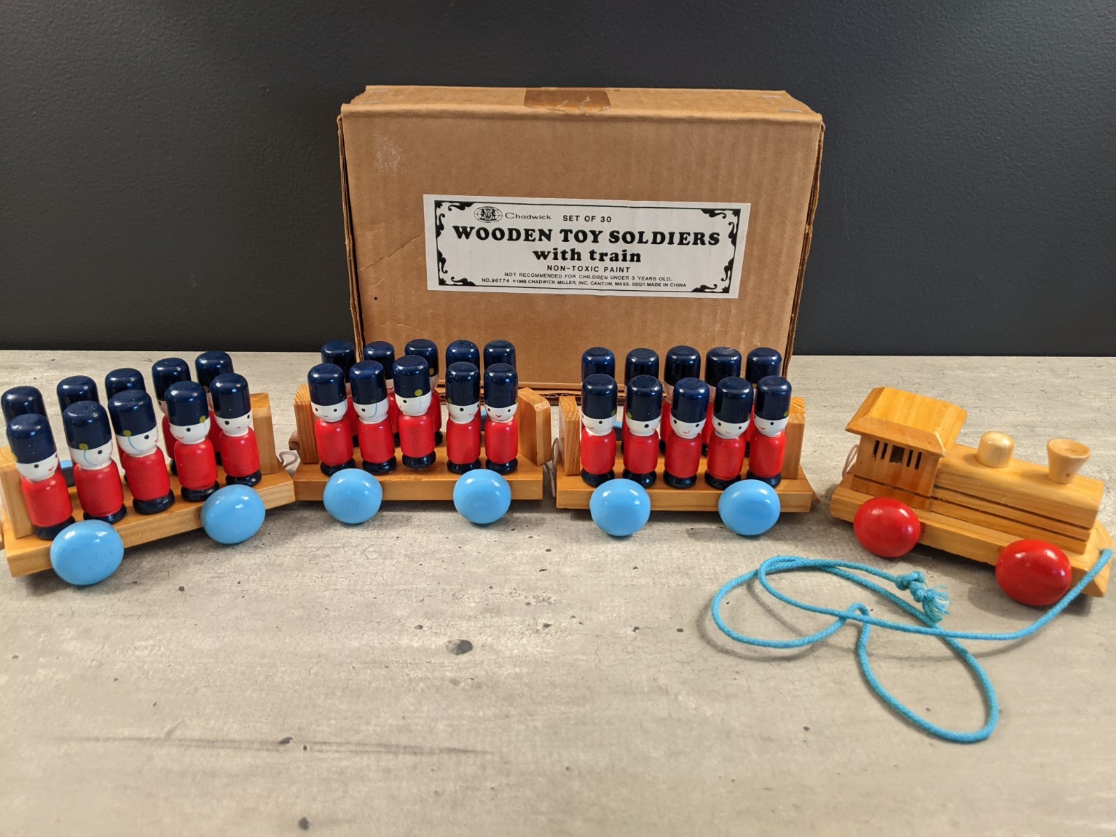 new Chadwick WOODEN TOY SOLDIERS W/ TRAIN Wooden Pull Toy Counting Educational