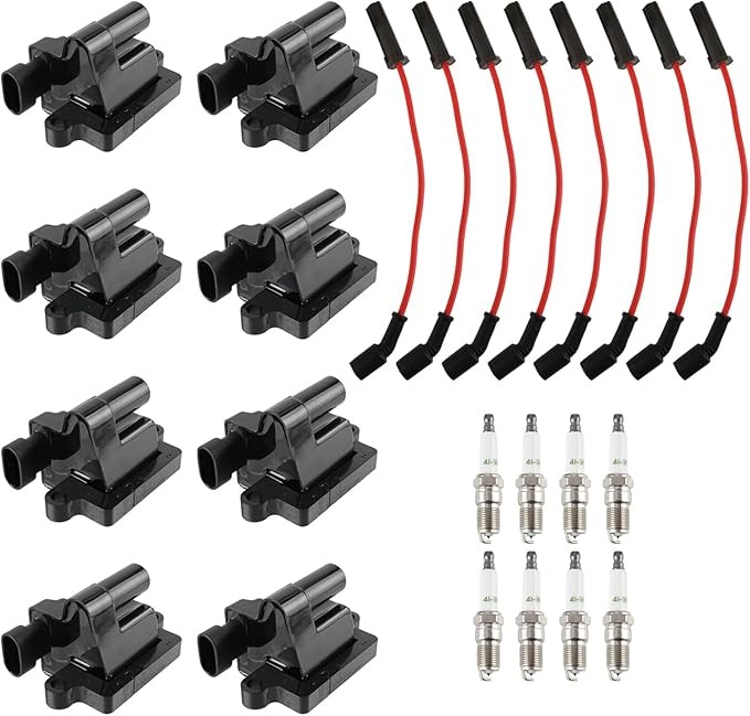 Pack of 8 Square Ignition Coil UF271 and Spark Plug and Spark Plug Wire