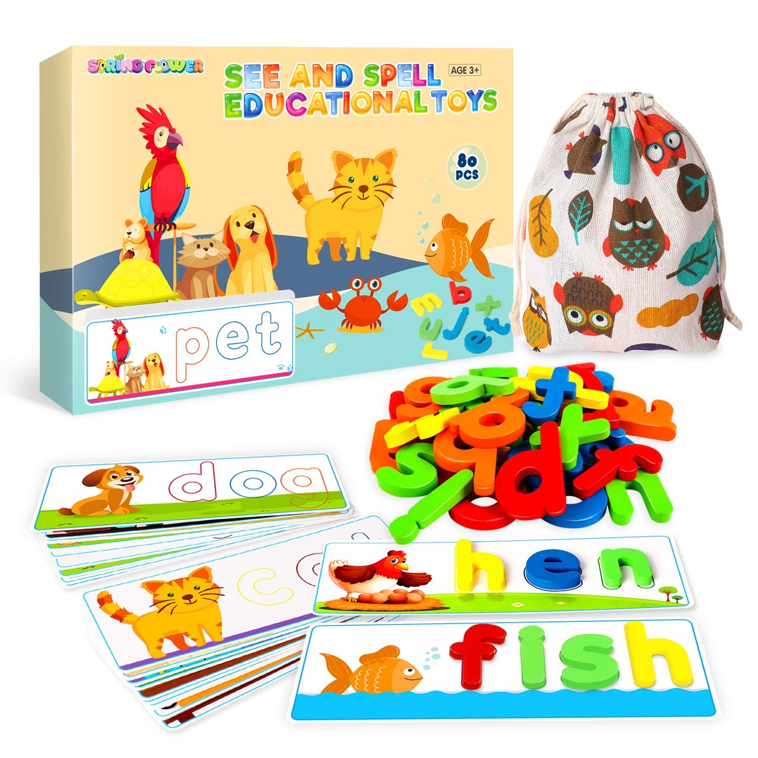 SpringFlower See & Spell Matching Letter Toy,Learning Medium, Brown