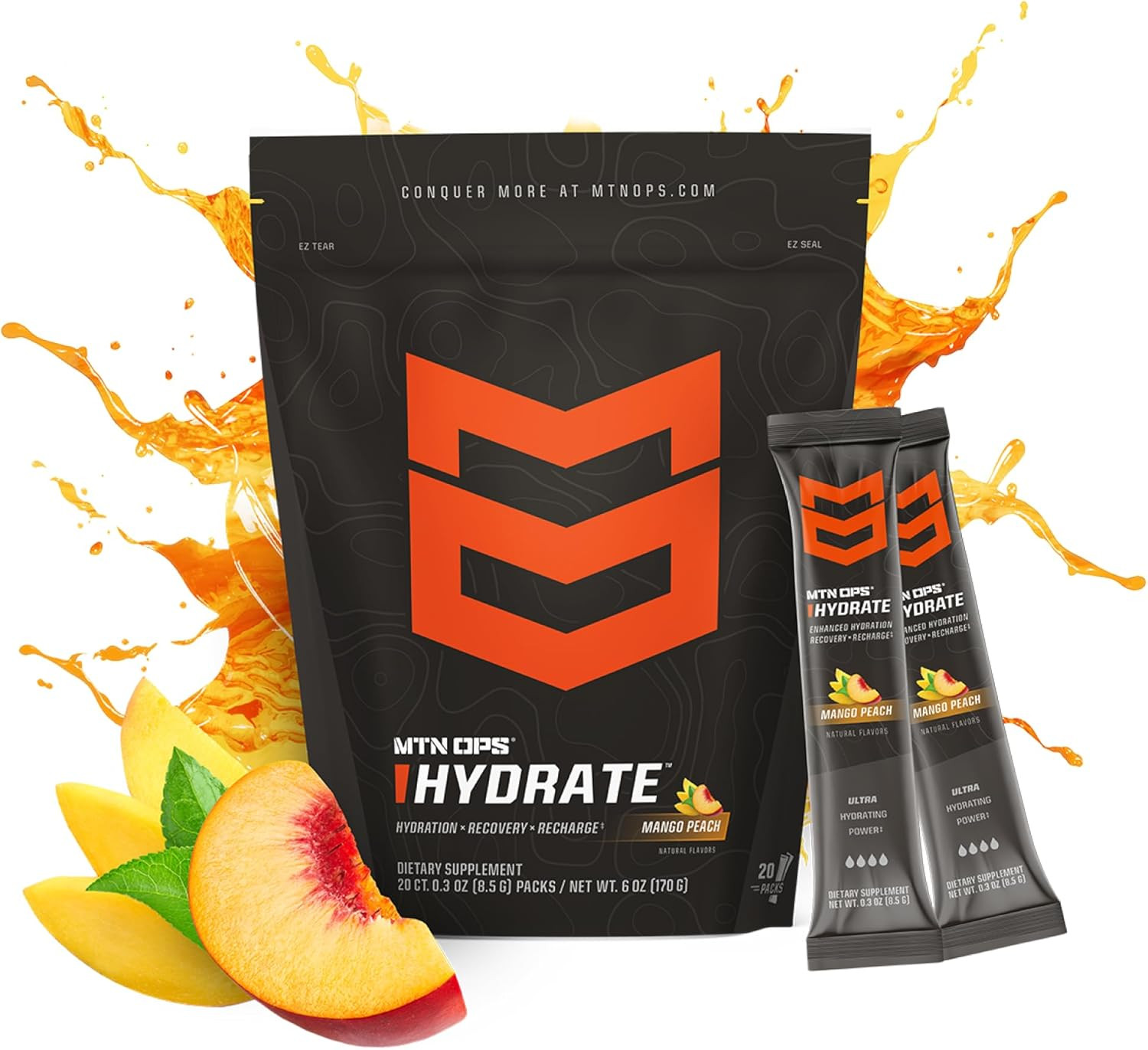 Hydrate Electrolytes Powder Drink Mix, 20 Single Serving On-The-Go Electrolyte P