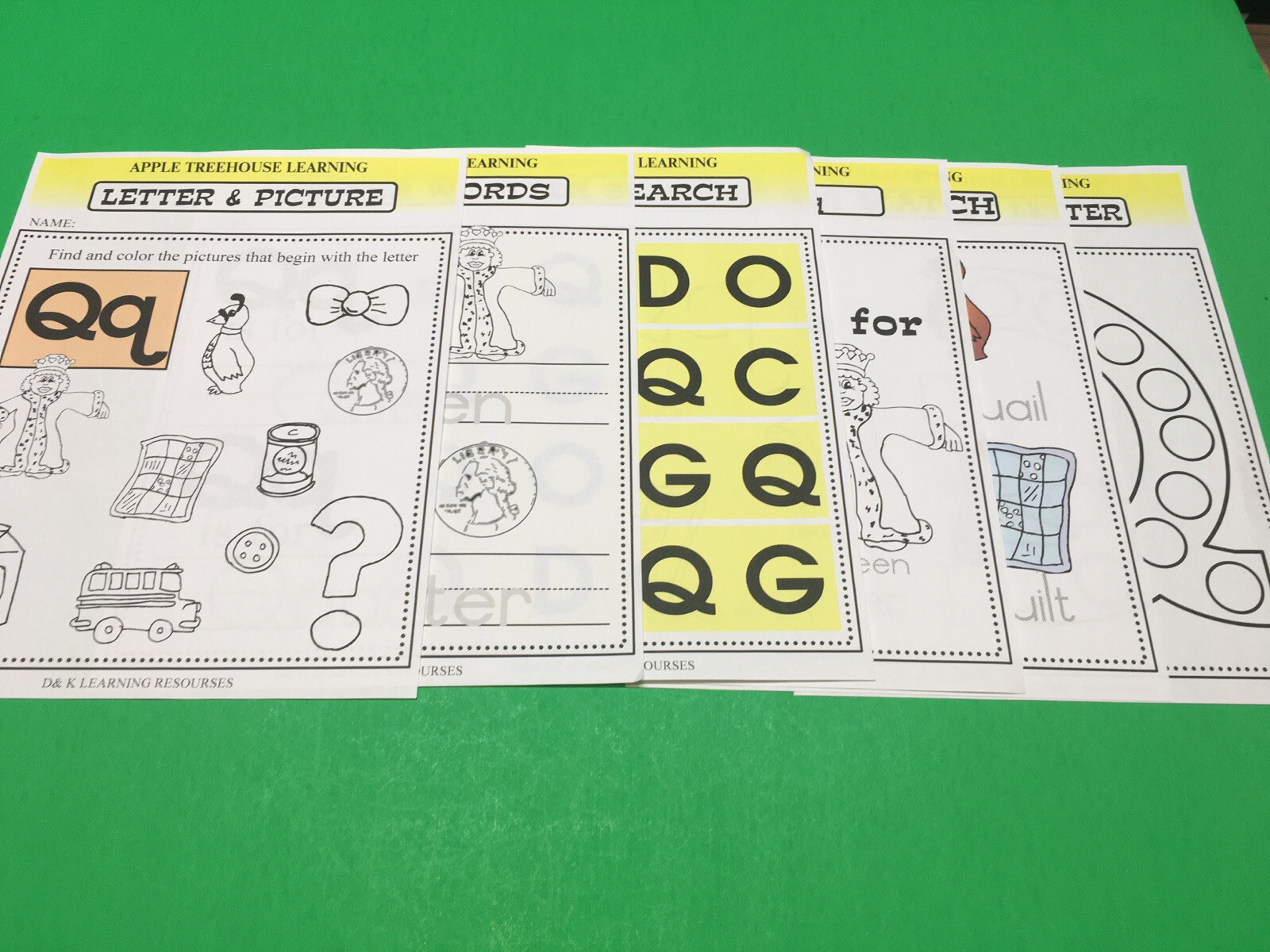 Letter Qq – Apple Treehouse Worksheets – Preschool Teaching supplies 20pgs
