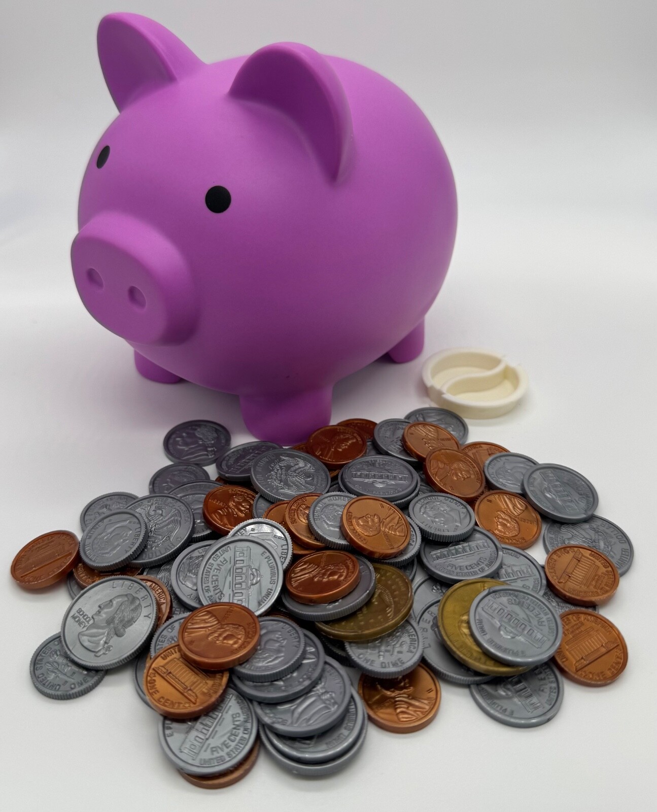 Plastic Piggy Bank w/ Play Coins